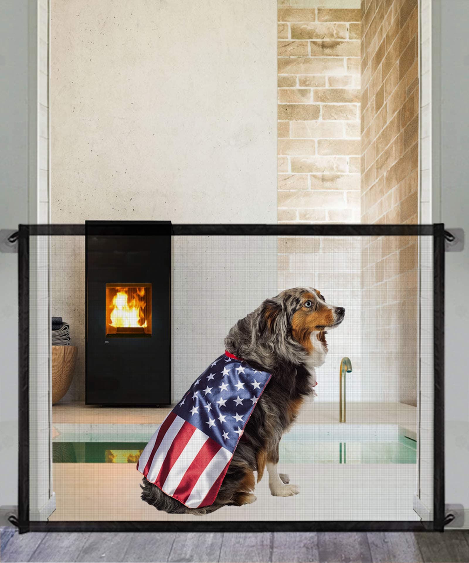 Queenii Magic Gate for Dogs, Dog gate, Pet Safety Gate, Portable Folding Mesh Magic Gate, Safe Guard Install Anywhere, Safety Fence for Hall Doorway 78 100cm (Black)