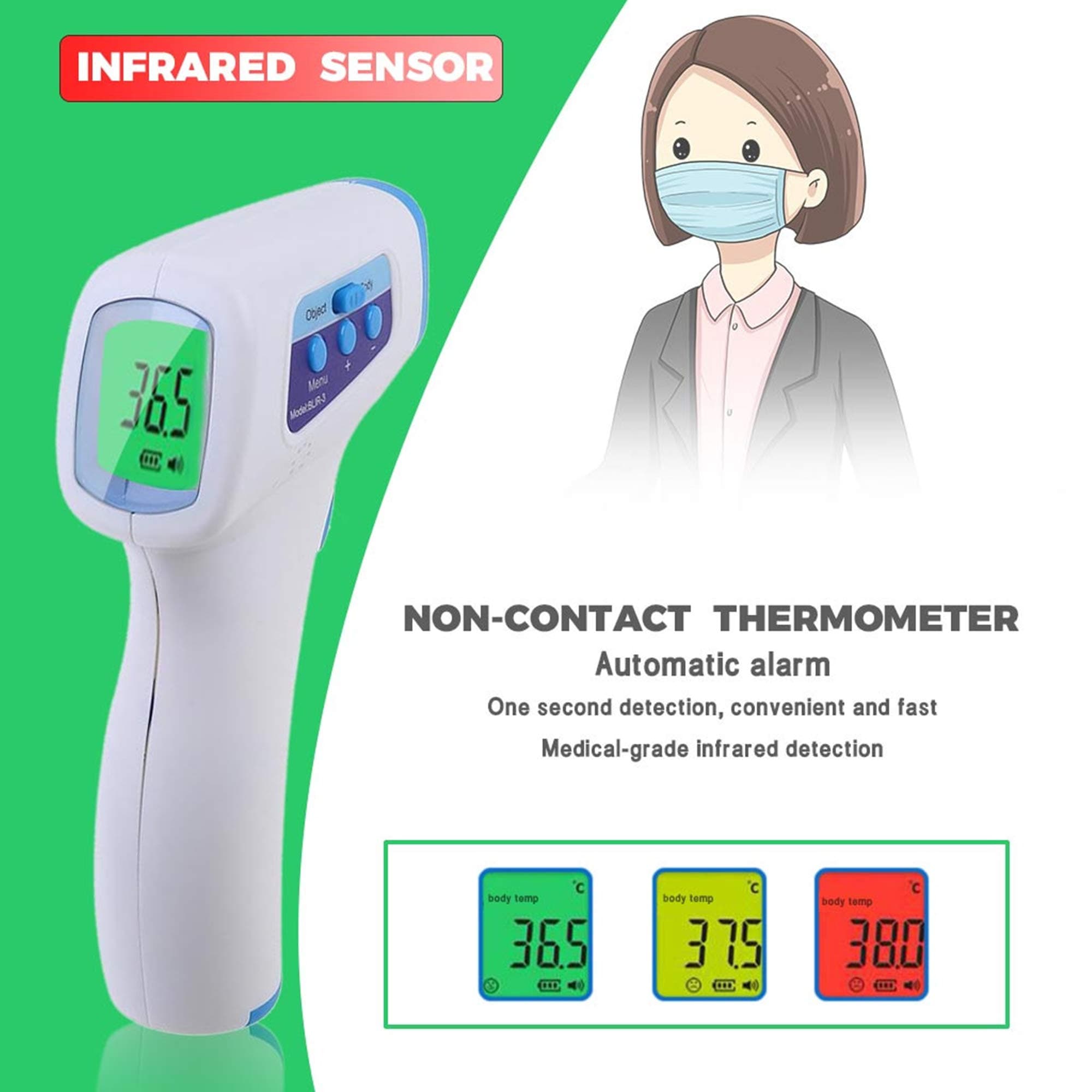 Flyalone⭐ Infrared Thermometer, Digital LCD Ear Forehead Non-Contact Handheld Thermometer, Temperature Measurement for Baby Adults, Forehead Thermometer Gun - Bulk Supply, Large Inventory (Blue)