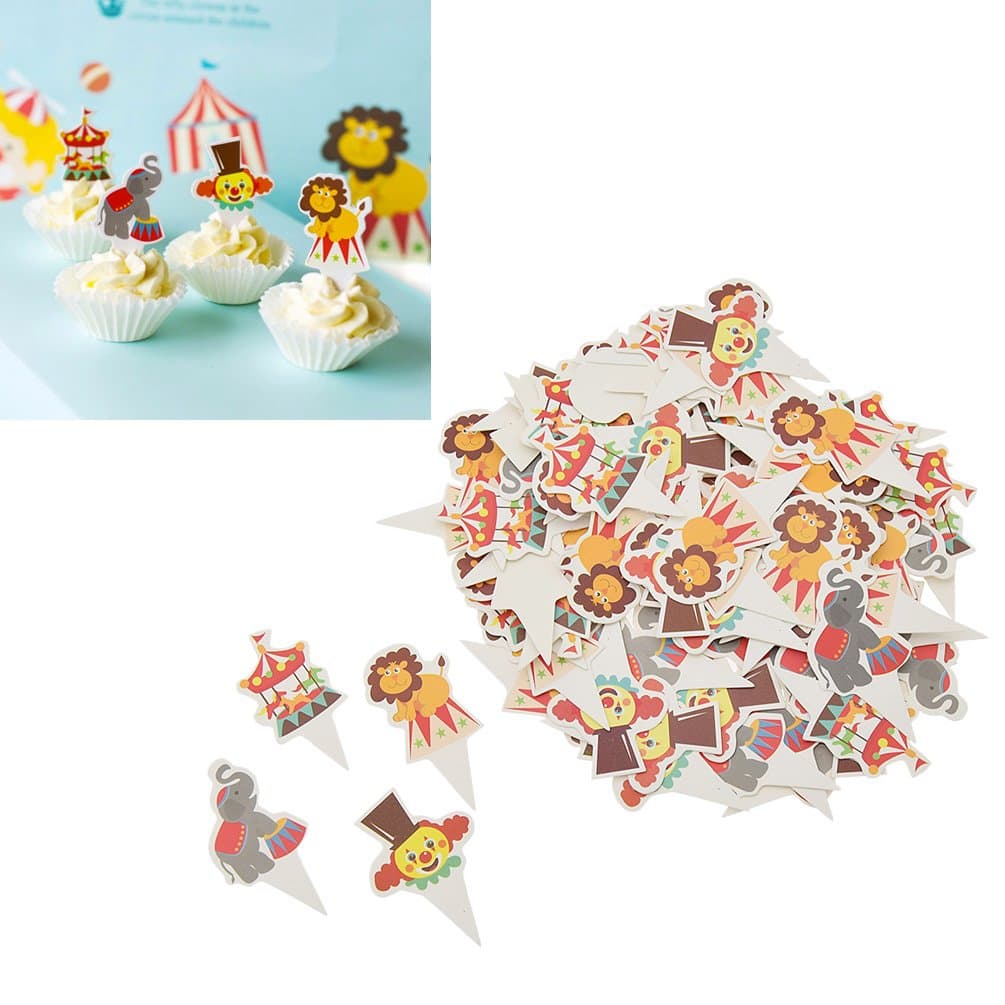 YNuth Circus Carnival Themed Cupcake Toppers for Party Decoration Pack of 100pcs