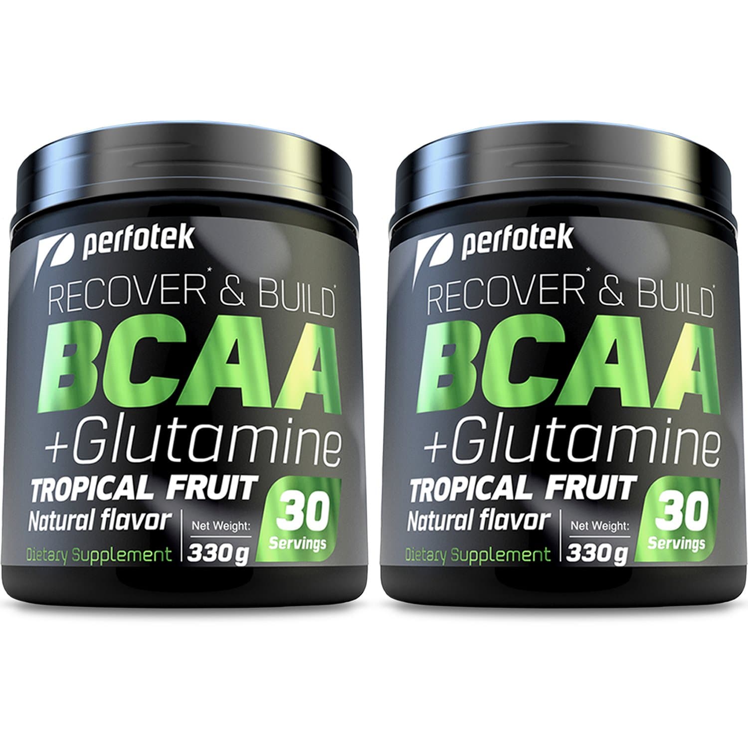 2 Pack Perfotek BCAA + Glutamine Amino Acids Powder - Tropical Fruit Natural Protein Mix Drink for Muscles - 60 Servings