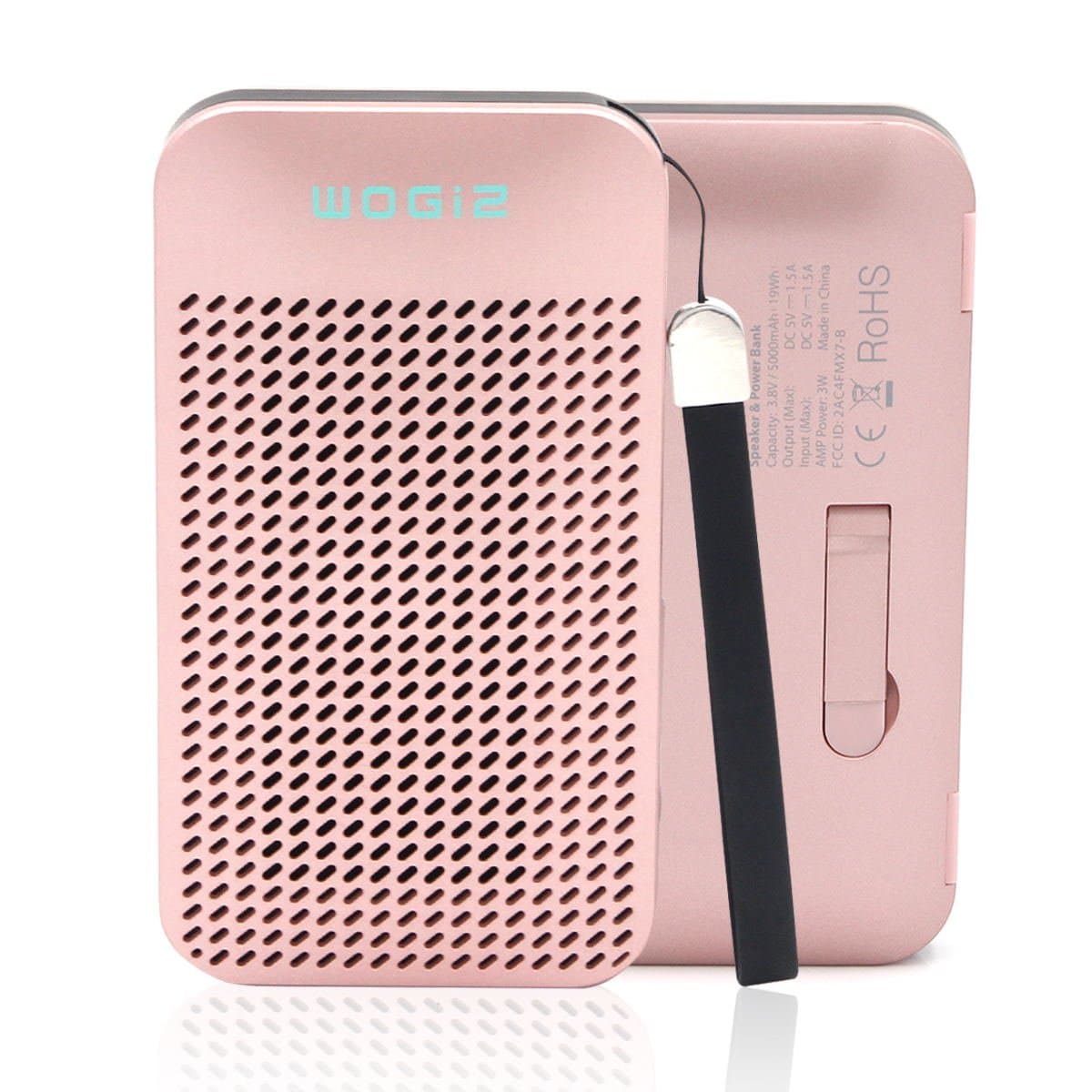 Wogiz® Portable Bluetooth Speaker With 5000mAh Power Bank For iPhone Samsung Wireless Hands Free Support AUX In TF Card Long Standby (Rose Gold)