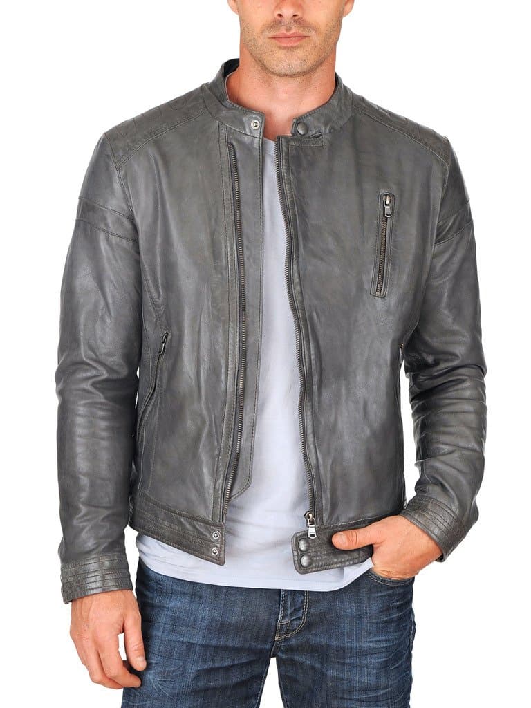 Aw Leather Men's Bomber Biker Lambskin Leather Jacket