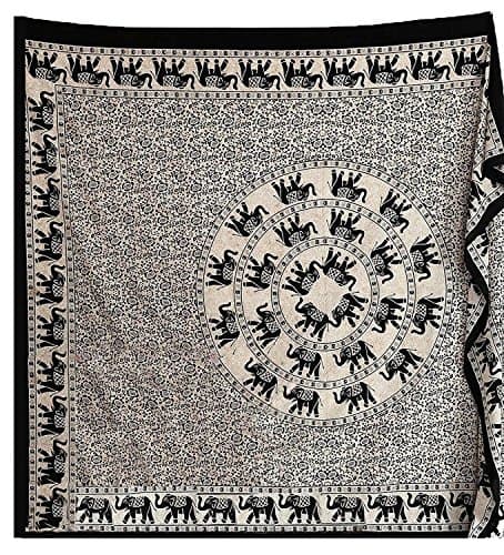 Black White Hipppie Floral Mandala Boho Bohemian Psychedelic Elephant Tapestry Queen In US And Delivery In 5 Business Days (2 Days Expedited Delivery Also Available)