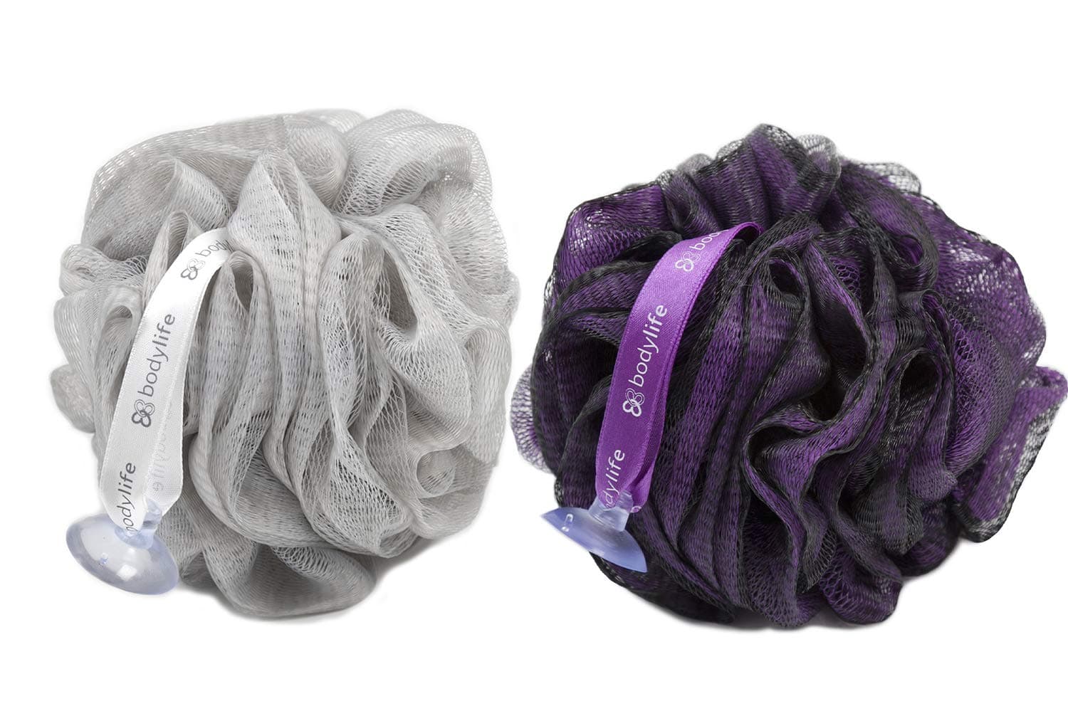 Bodylife Exfoliating Bath & Shower Body Puff/Scrunchie/Buffer Purple & Grey 55g Twin Pack