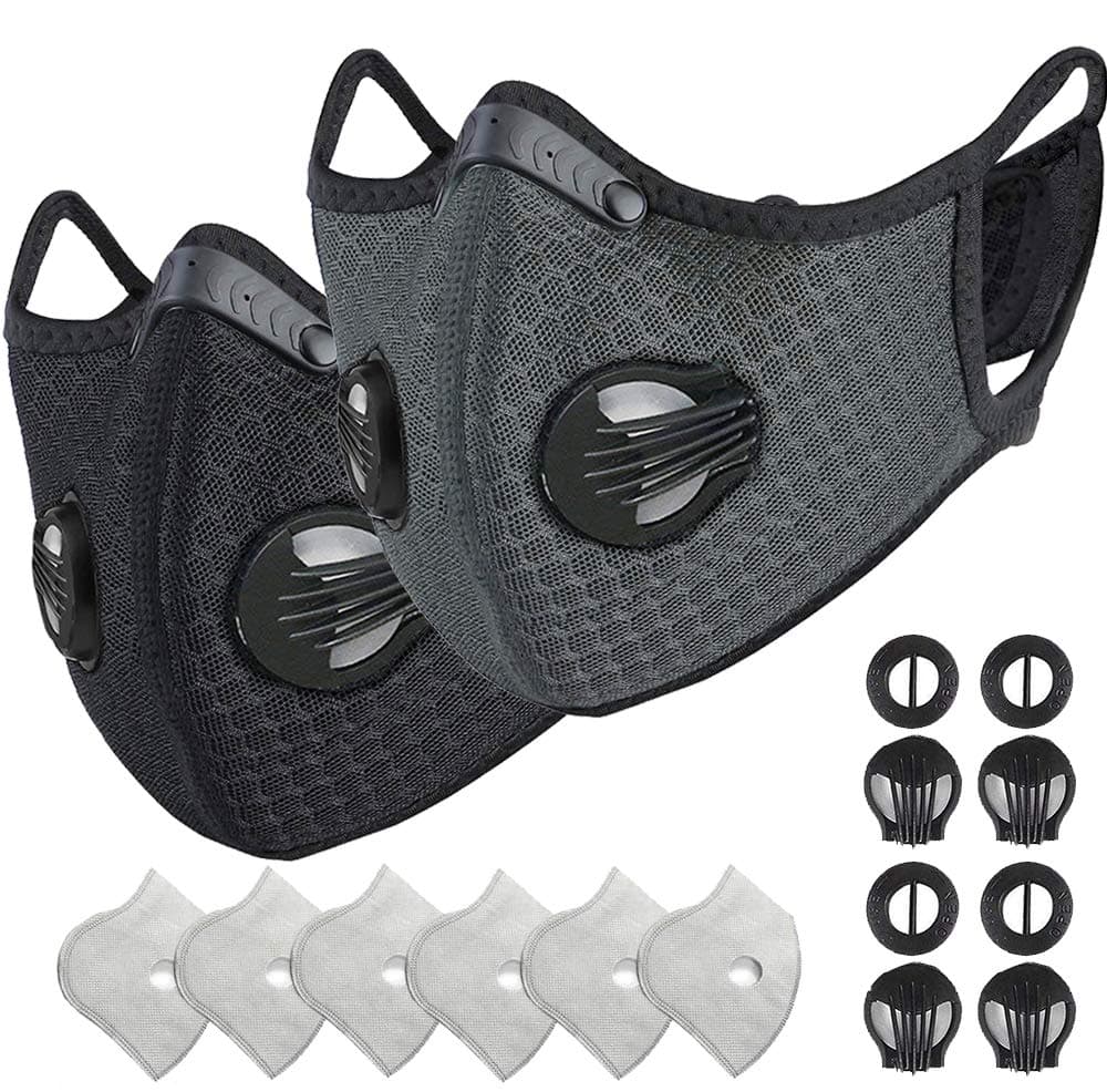 HONGYAO Reusable Dust Breathing M Earloop Dust Ms with Activated Carbon Filter and Valves for Allergy, Woodworking, Mowing, Outdoor Activities, Etc(Black+Gray)