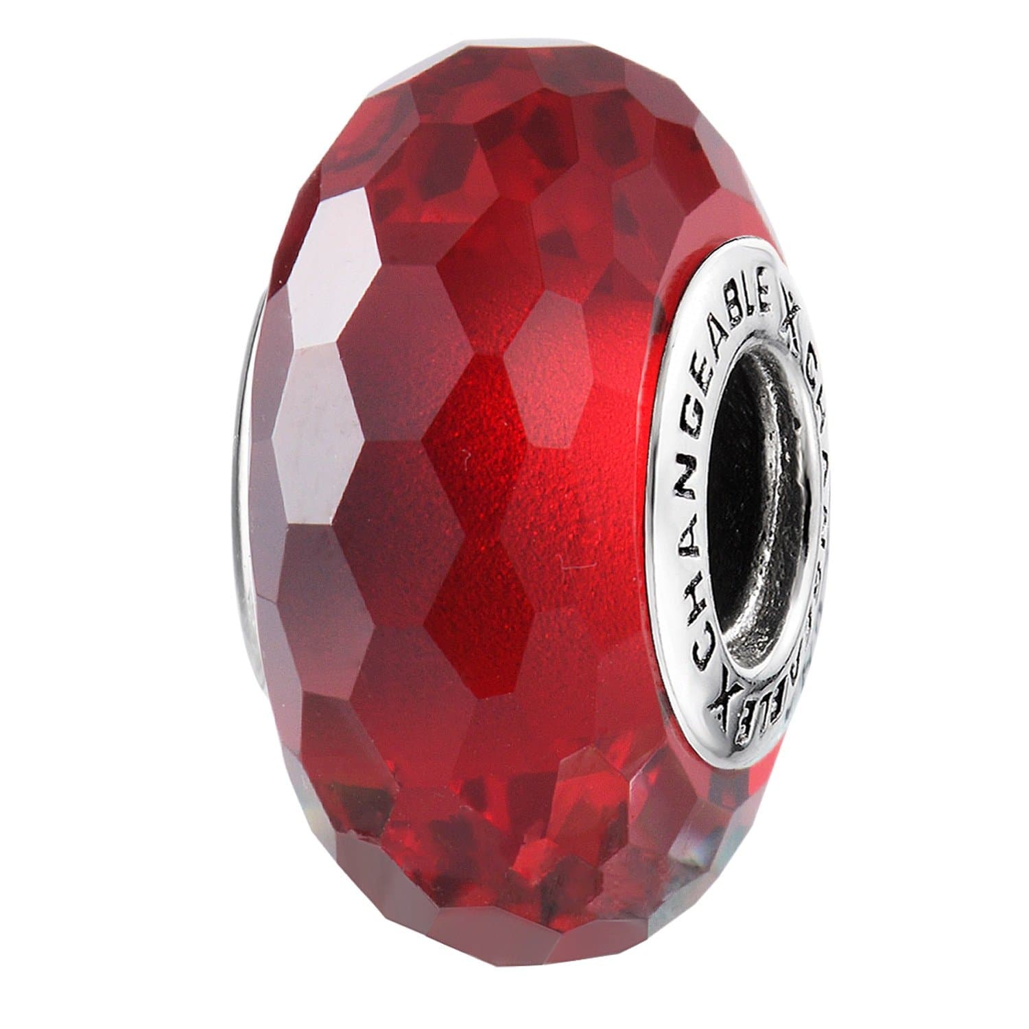 CHANGEABLE Faceted Glass Charms for Bracelet - Lampwork Murano, Solid 925 Sterling Silver