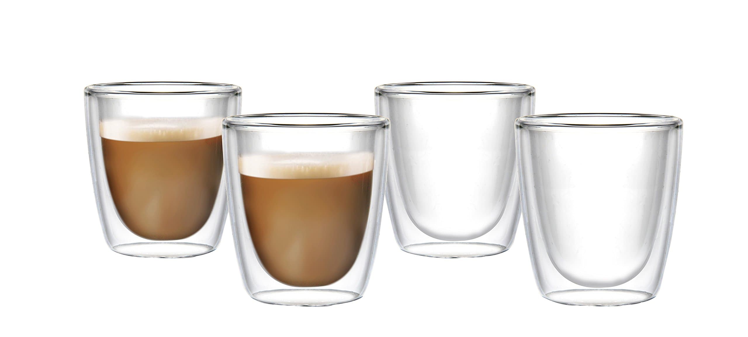 Double-walled thermal glasses | 4 x 250 ml big mugs with floating effect for tea milk coffee, latte, cappuccino. The glass/the mugs are hand-made and of the highest quality