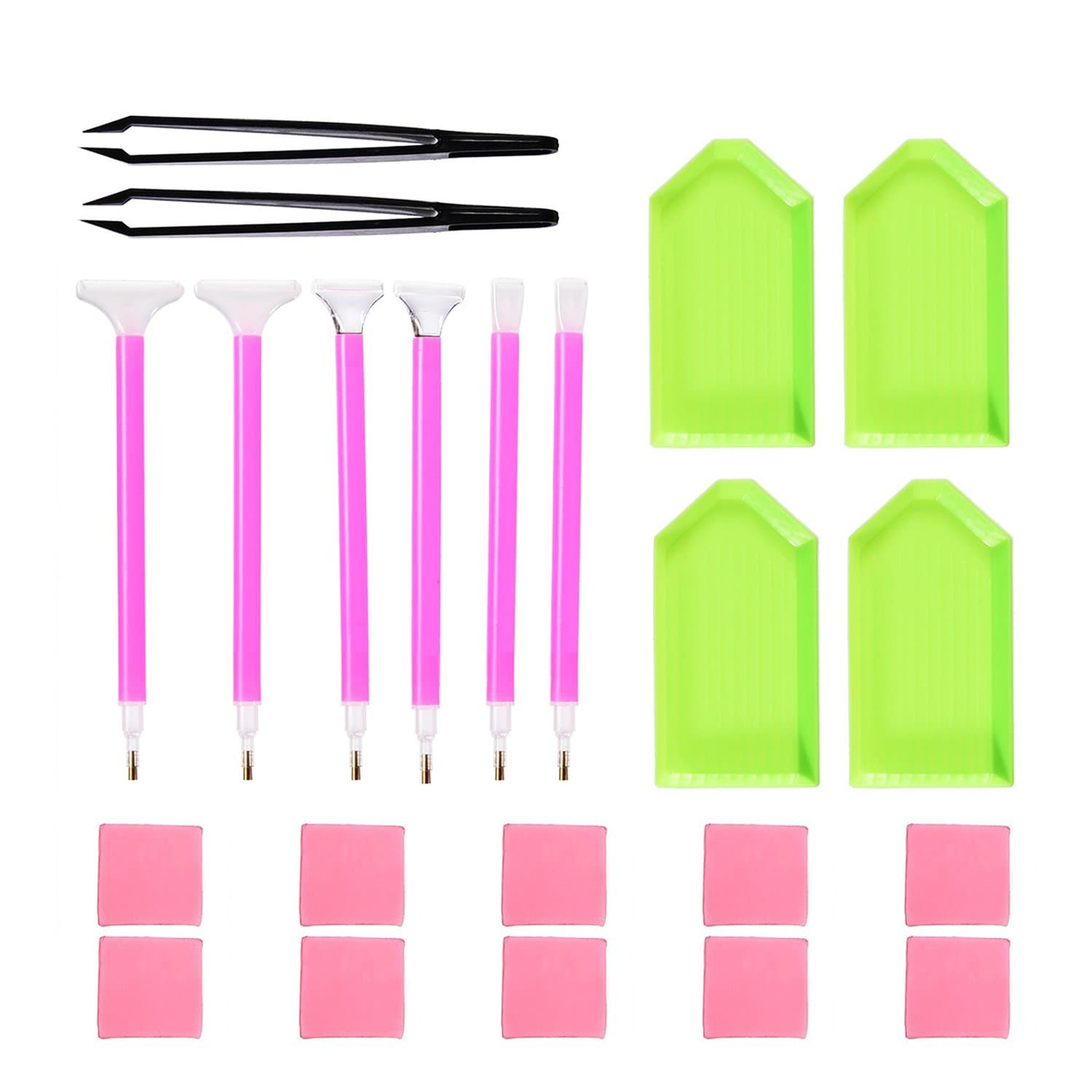 22 PCS DIY Diamond Painting Tools Kit,Cross Stitch Set Diamond Brush Set Including Quick Point Pen/Tray/Glue/Tweezers (Pink)