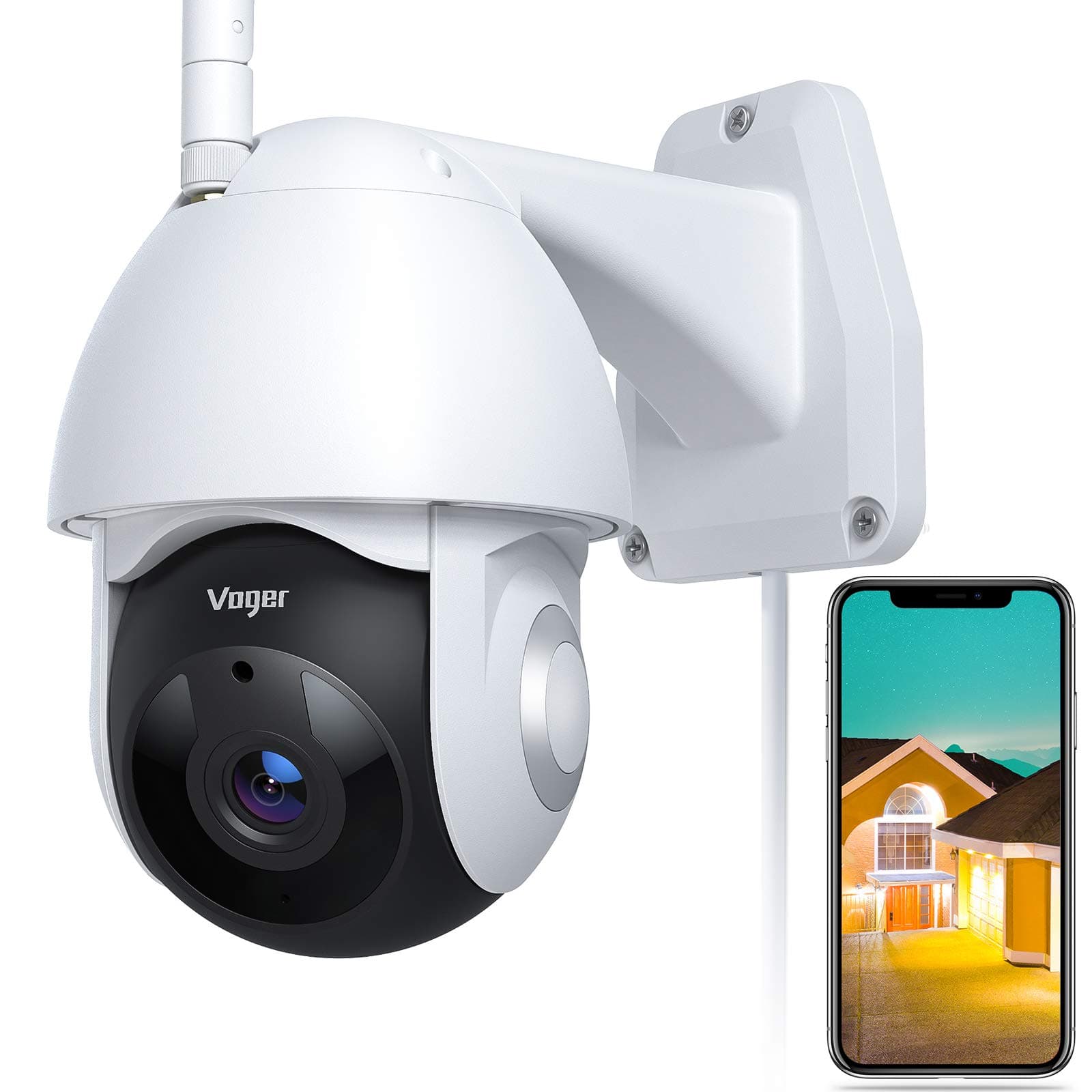 CCTV Camera, Voger Security Camera Outdoor 360° View for Home Security with 1080P Night Vision IP66 Waterproof Motion Tracking Compatible with Alexa and Google Home