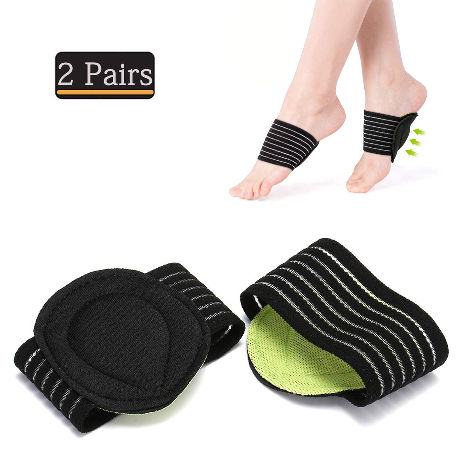Cushioned Compression Arch Support,Plantar Fasciitis Arch Support More Padded Comfort for Fallen Foot Pad Heel Spurs Orthotic Insoles Flat and Achy Feet Problems Pain Relief 2 Pairs (Green)