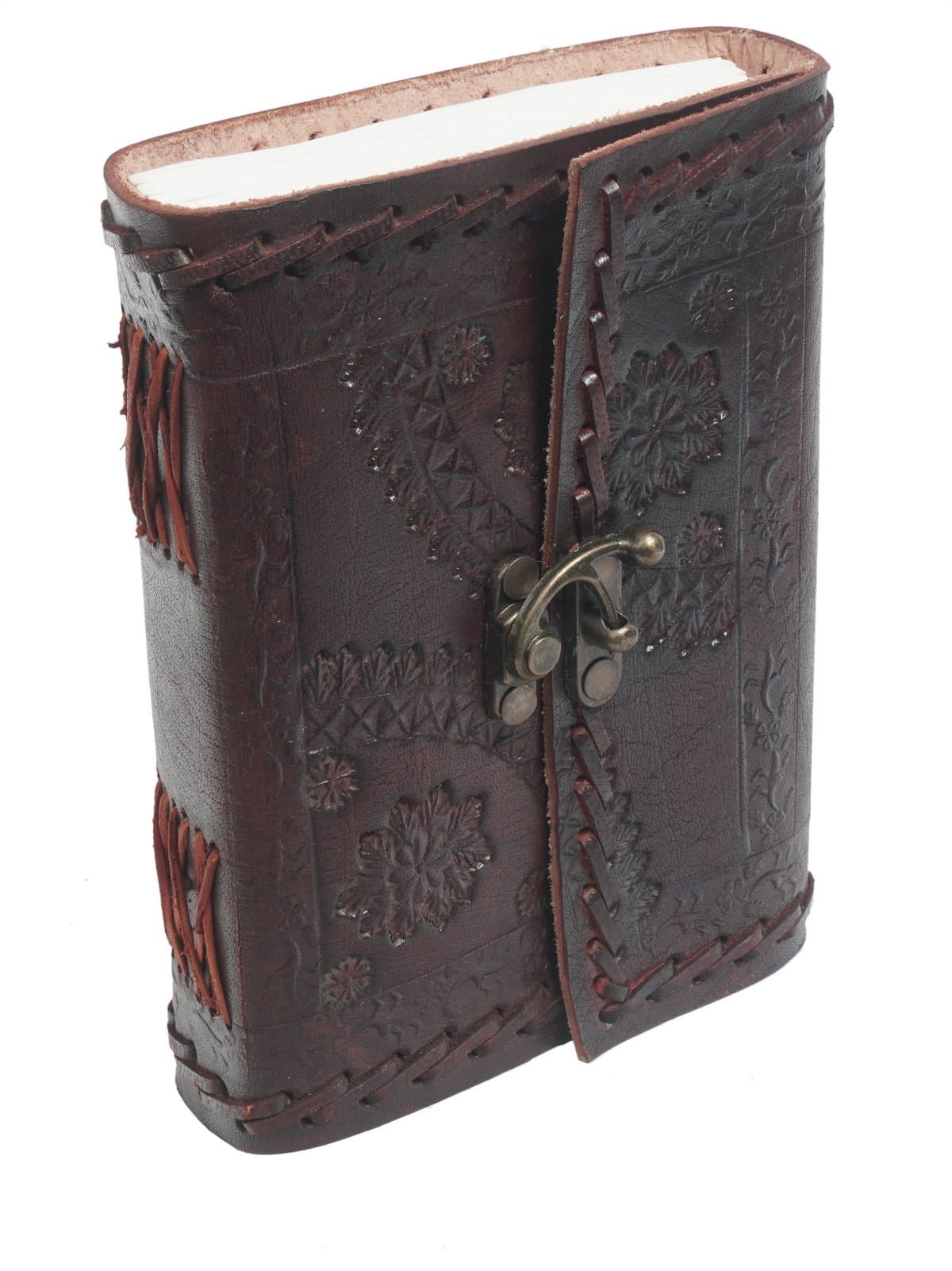 Handmade Embossed Leather Diary Journal with Lock, Dark Camel Color, Perfect Christmas Gifts/Thanksgiving Gifts