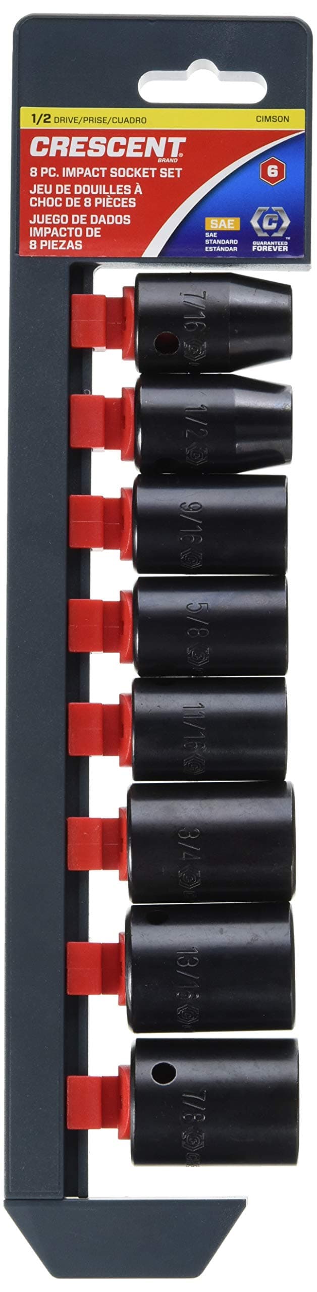 Crescent 8 Pc. 1/2" Drive 6 Point Standard Impact SAE Socket Set - CIMS0N