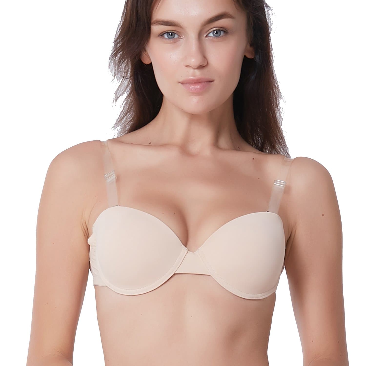 Shitagi Everyday Bra Invisible Strap Push Up Sexy Underwire Brassiere (36B, Nude)