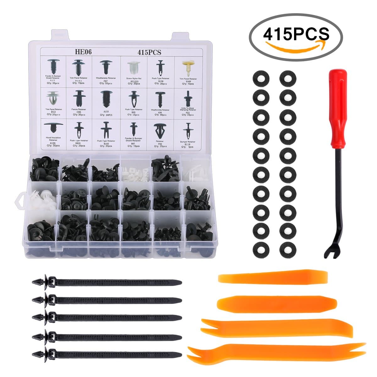 415 Pcs Car Retainer Clips Repair Set Universal Plastic Fasteners Kit with Remover 18 Sizes Push Rivet Car Door Trim Fixing Clip Fastener Tool by Homvik