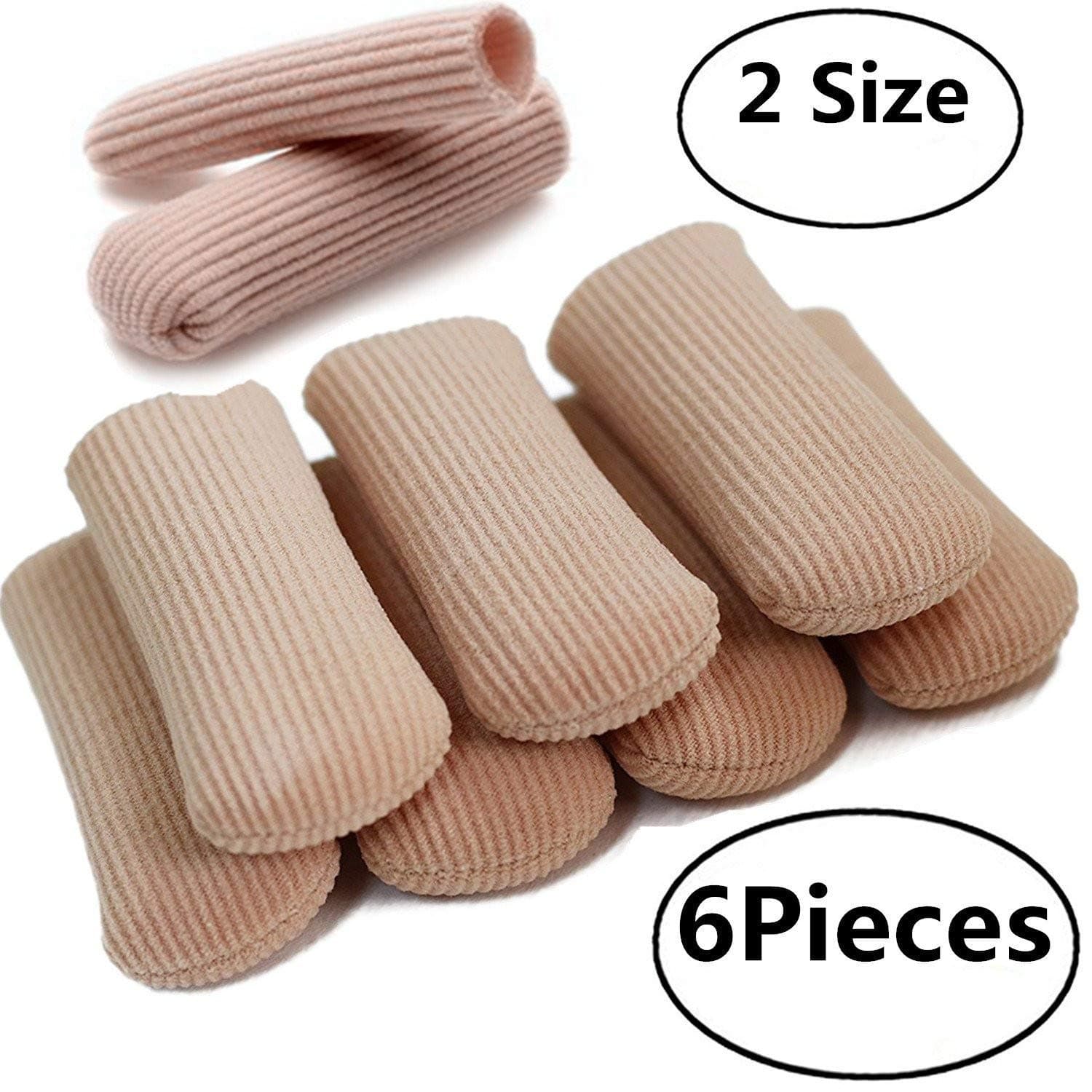 Toe Caps Closed Toe Fabric Sleeve Protectors with Gel Lining, Prevent Corn, Callus and Blister Development Between Toes, Soften and Soothe the Skin 6 Pieces 2 Different Sizes of 2.78” (Toe Caps)