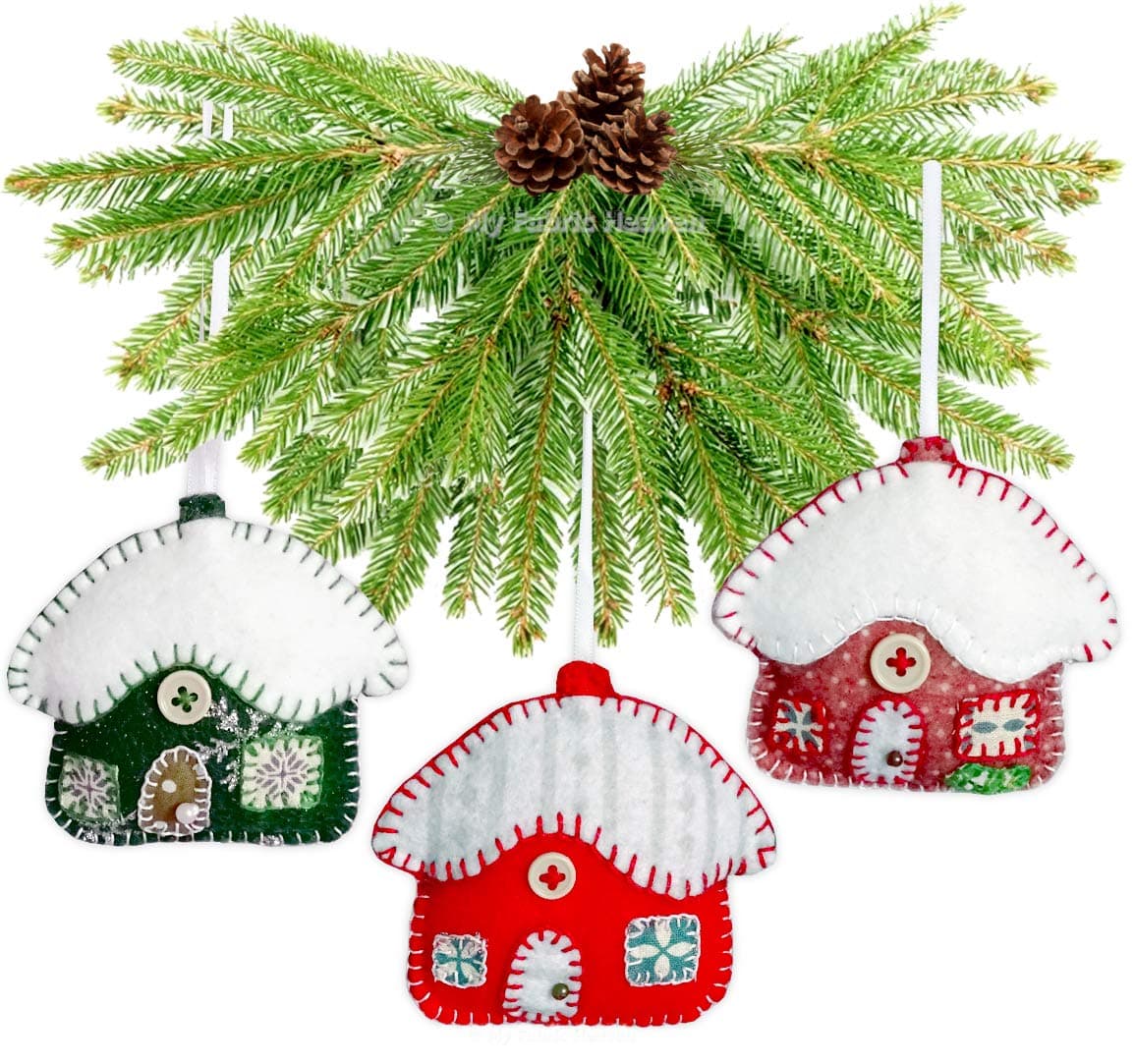 My Fabric Heaven Snowy Cottage Ornament Sewing Pattern 7 cm Stuffed Soft Felt Christmas Decoration & Easy Photo-Tutorial Booklet. Free Post