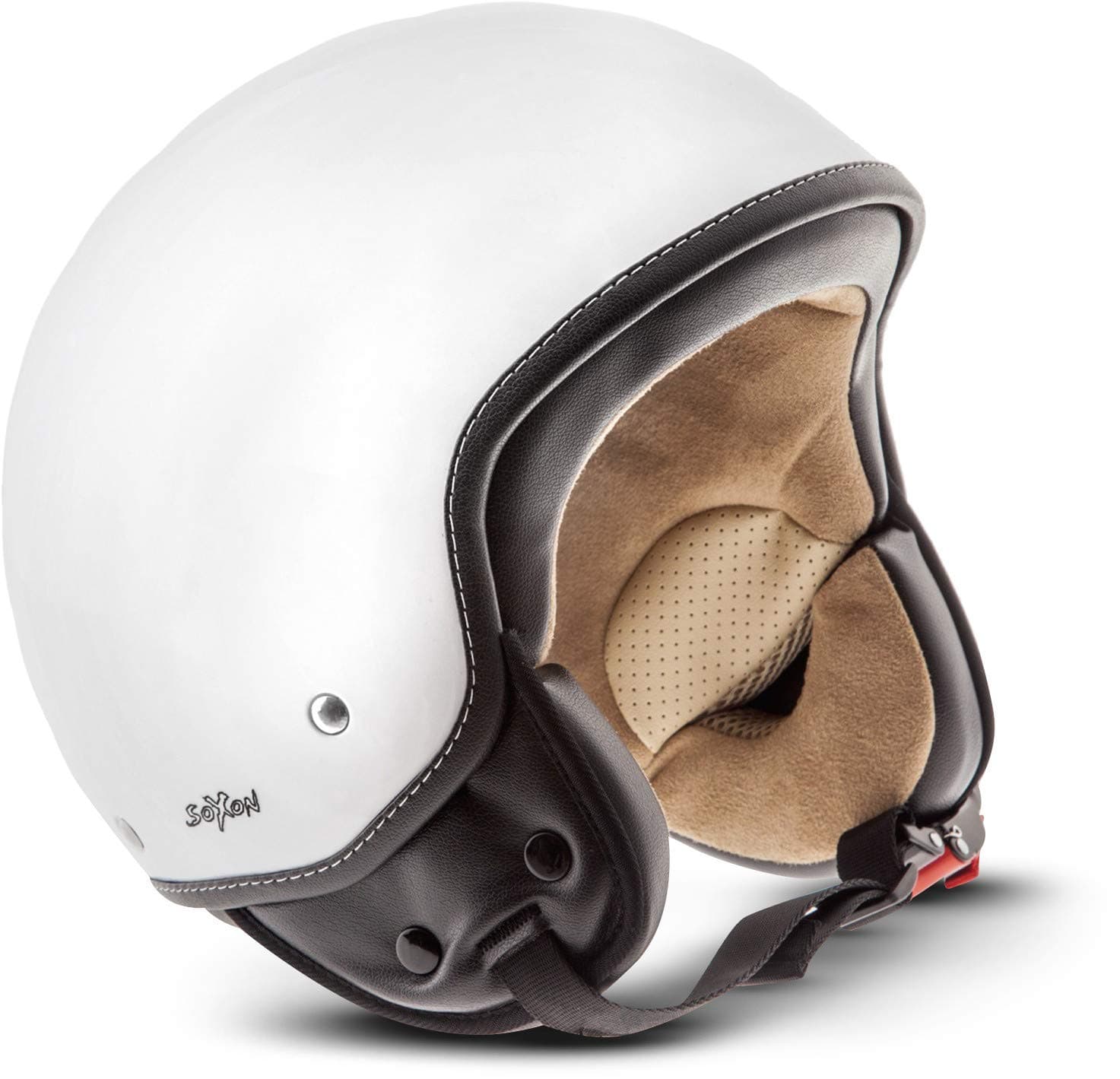 Soxon · SP-301 „Snow“ (white) · Open Face Helmet · Scooter Retro Motorcycle Motorbike Jet Pilot · ? ECE certified · Click-n-Secure Clip · Carrier Bag · S (55-56cm)