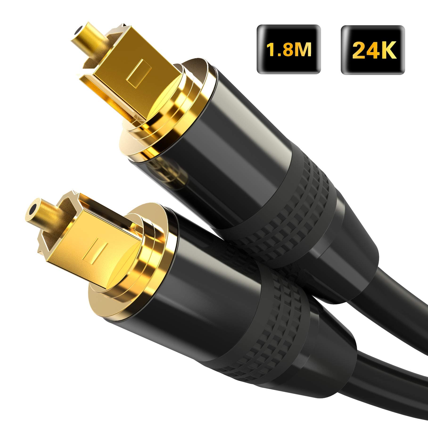 Optical Cable, Inpher 24K 1.8m/5.9ft Gold-Plated TOSLINK Optical Digital Audio Cable S/PDIF for Sony/LG/Samsung TV, Home Theatre, PS4, Xbox