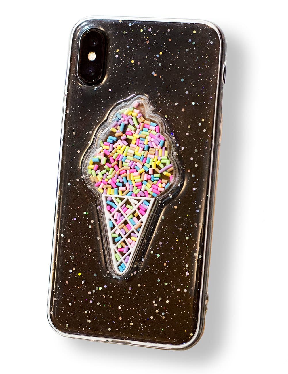 iPhone X CaseSparkly 3D Cute Ice cream Shape, Clear Slim Soft Case, Unique Design, For Protection, Gift, Decoration, Couple (iPhone X, Clear)