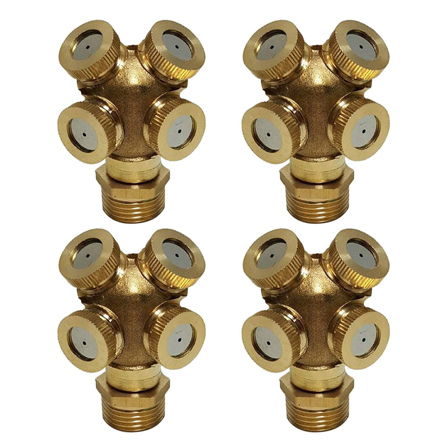 4pcs 4-in-1 4 Holes Misting Nozzle Mist Water Spray Sprinkler Pipe Fitting Water Connector for Gardening Agriculture