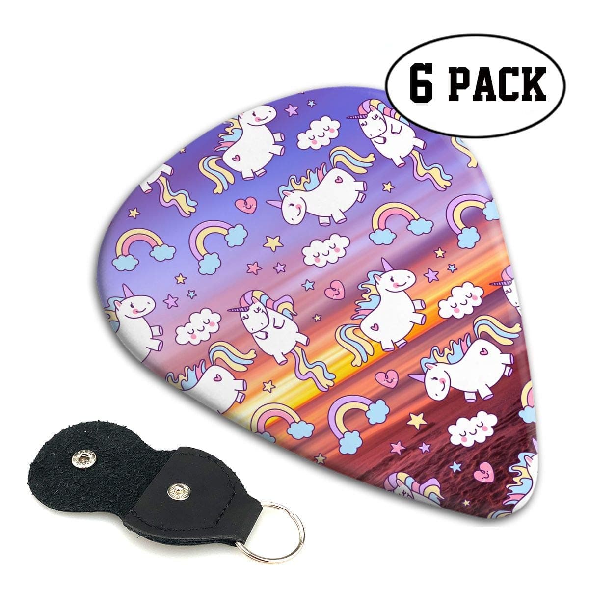 Chion 351 Shape Classic Celluloid Rainbow White Horse Guitar Picks 6 Pack