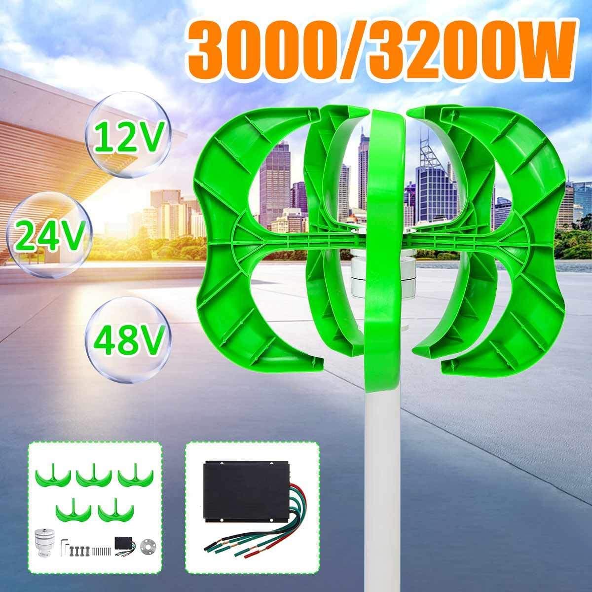 XDDWD Wind Generator, 3200W / 3000W Wind Generator 5-Blade Generator 12/24/48V Lantern Wind Turbines Vertical axis for street lighting in household + controller, 3000w,24v