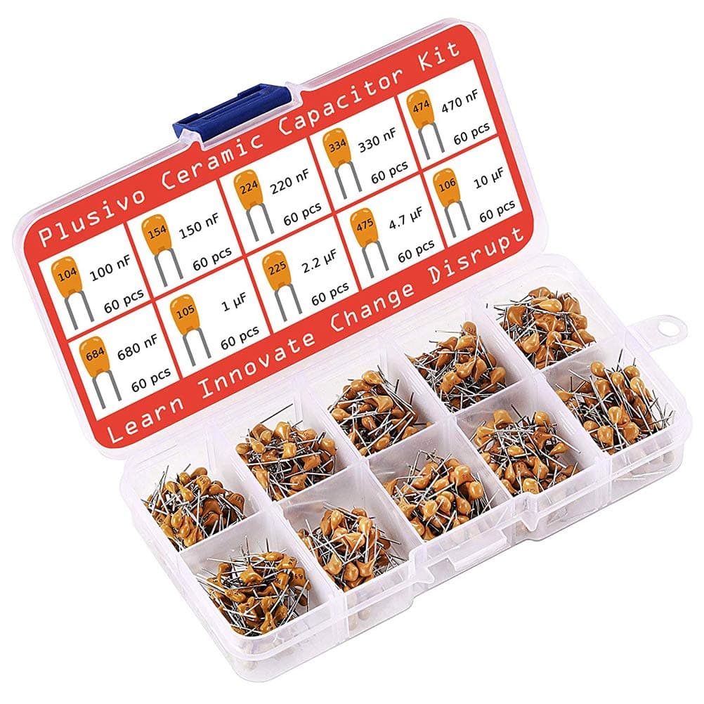 600PCS Uf 50v Capacitor Kit, Uspacific Capacitor Assortment Multilayer Monolithic Ceramic 100nF - 10uf