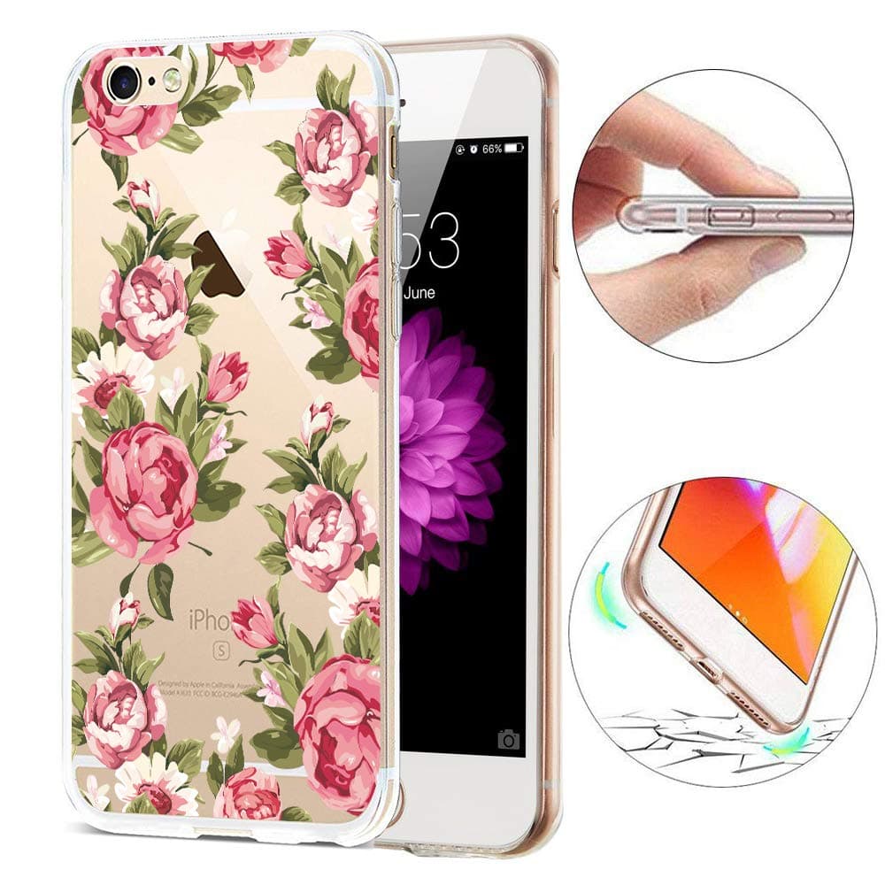 Soft Cases iPhone 8, SevenPanda Creative Ultra Slim TPU Transparent Back Cover Protective TPU Gel Bumper Case Cover Silicone Protective Phone Case Cover iPhone 8 iPhone 7 4.7 inch - Rose Red Flower