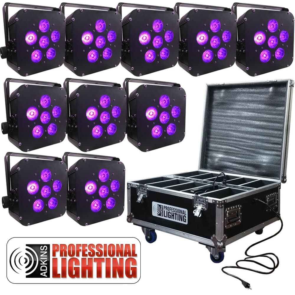 LED Battery Powered Wireless DMX - 16 Hour - 10 Lights w/Case - 6x6W RGBAW+UV - Wedding Up Lights