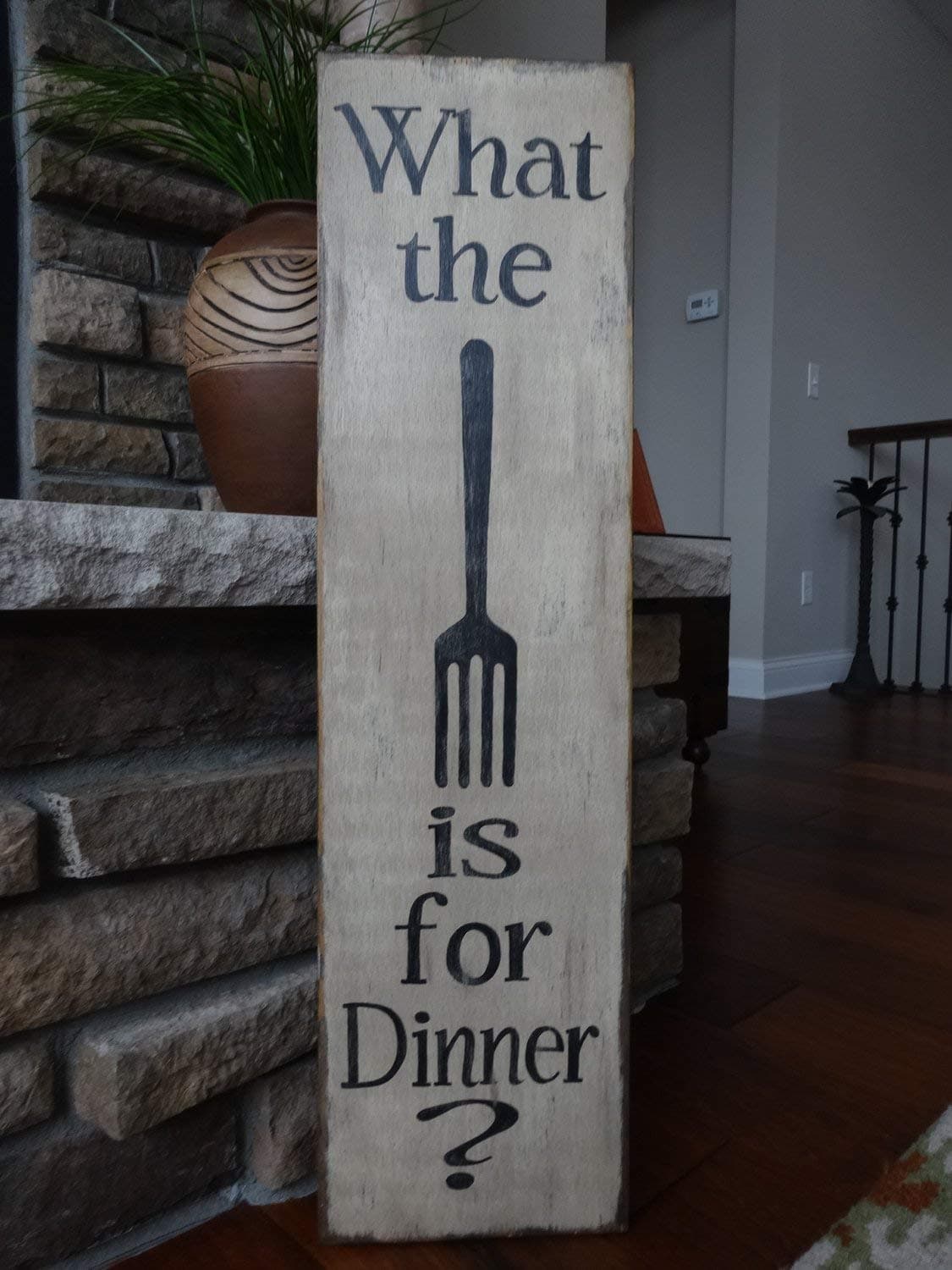 Adonis554Dan What The Fork is for Dinner Hand Printed Wood Sign Fork Sign Vertical Kitchen Sign Dinner Sign Kitchen Wall Art Rustic Kitchen Sign