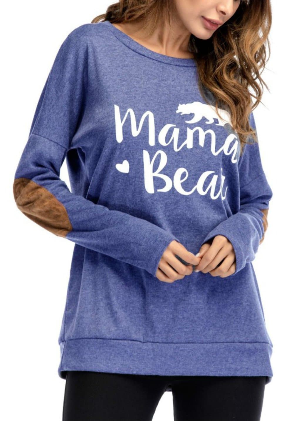 DOKER Women's Mama Bear Casual Solid T-Shirt Crew Neck Letter Print Tops Blouse