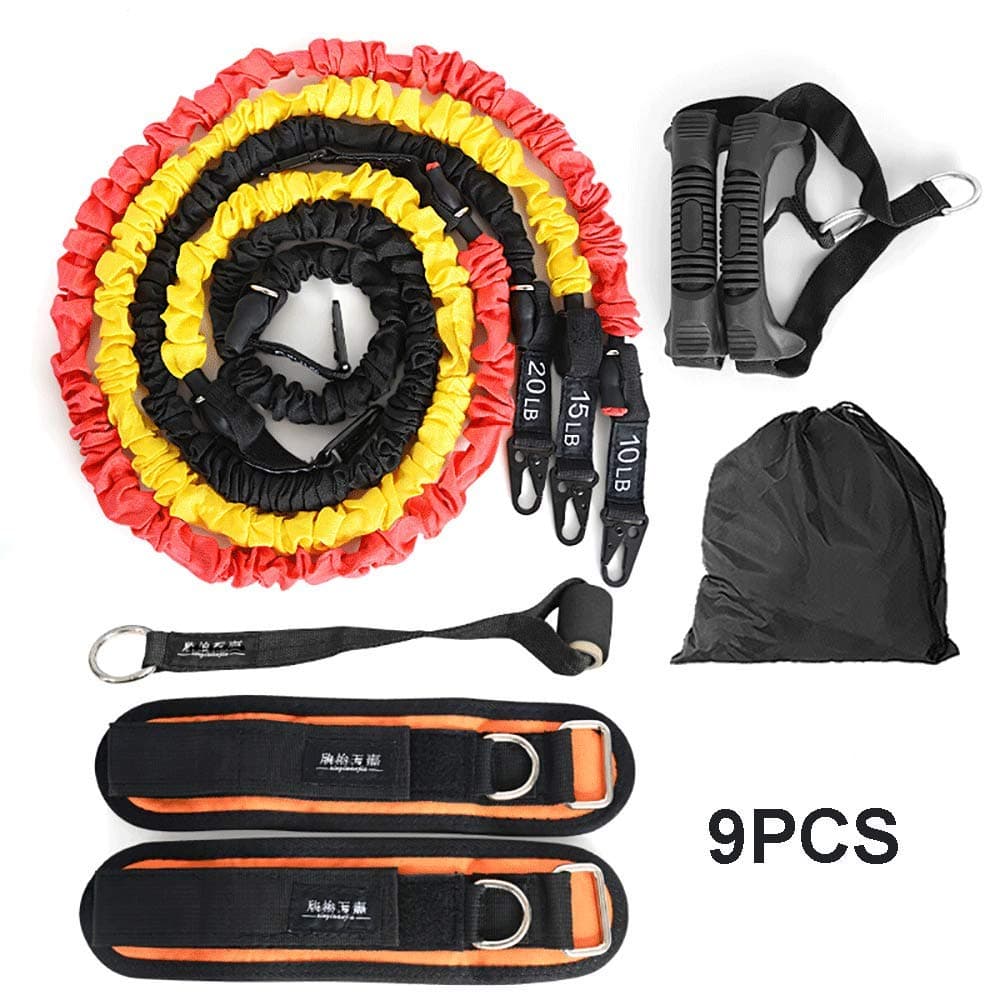 CXLT Exercise Resistance Bands Set, Elastic Pull Rope Fitness Stretch Workout Bands with Fitness Tubes, Foam Handles, Ankle Straps, Door Anchor for Home Gym Fitness,for Men Women,A:9PCS(45LB)