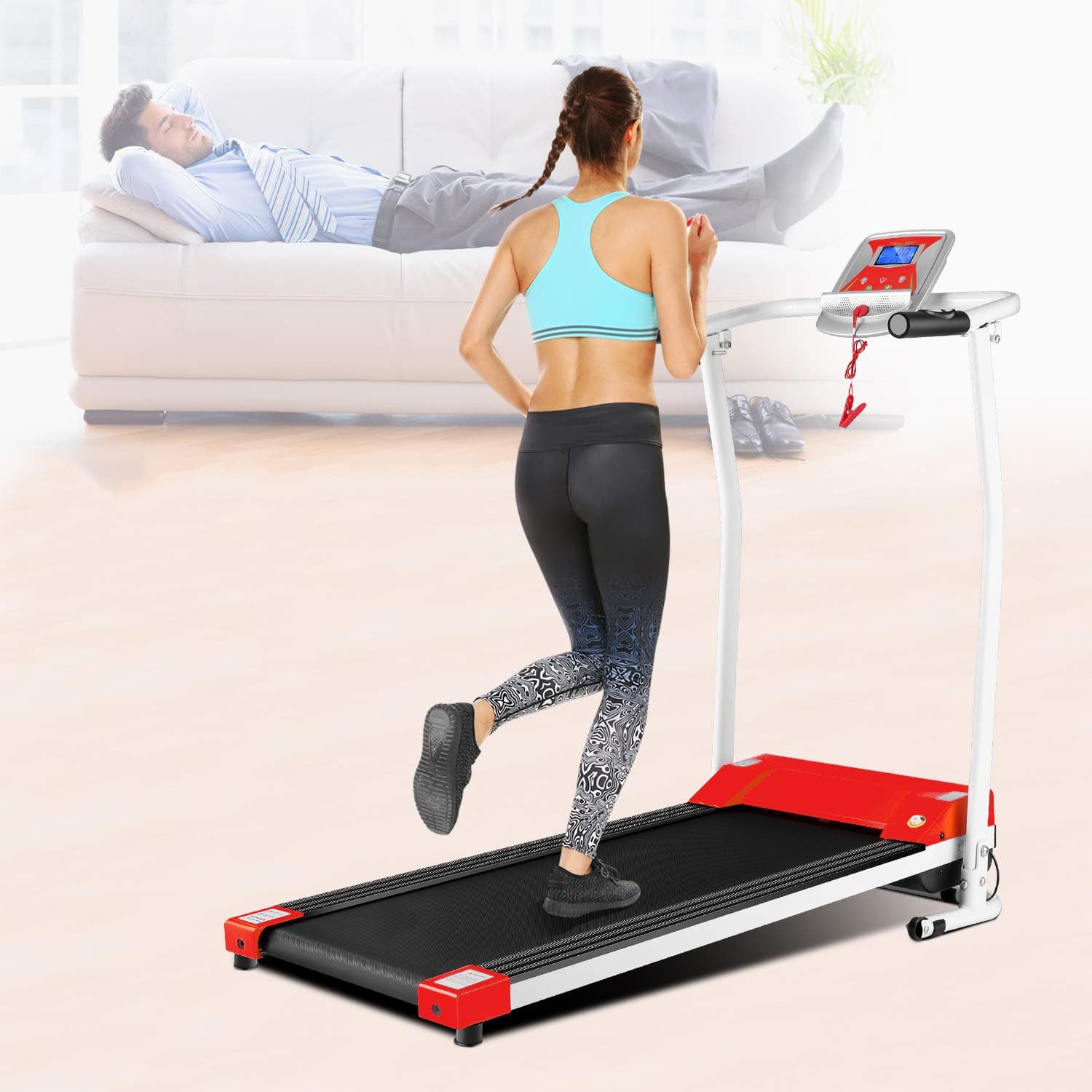 OppsDecor Folding Treadmill for Home, Electric Treadmills with LCD Display Exercise Fitness Trainer Walking Running Machine