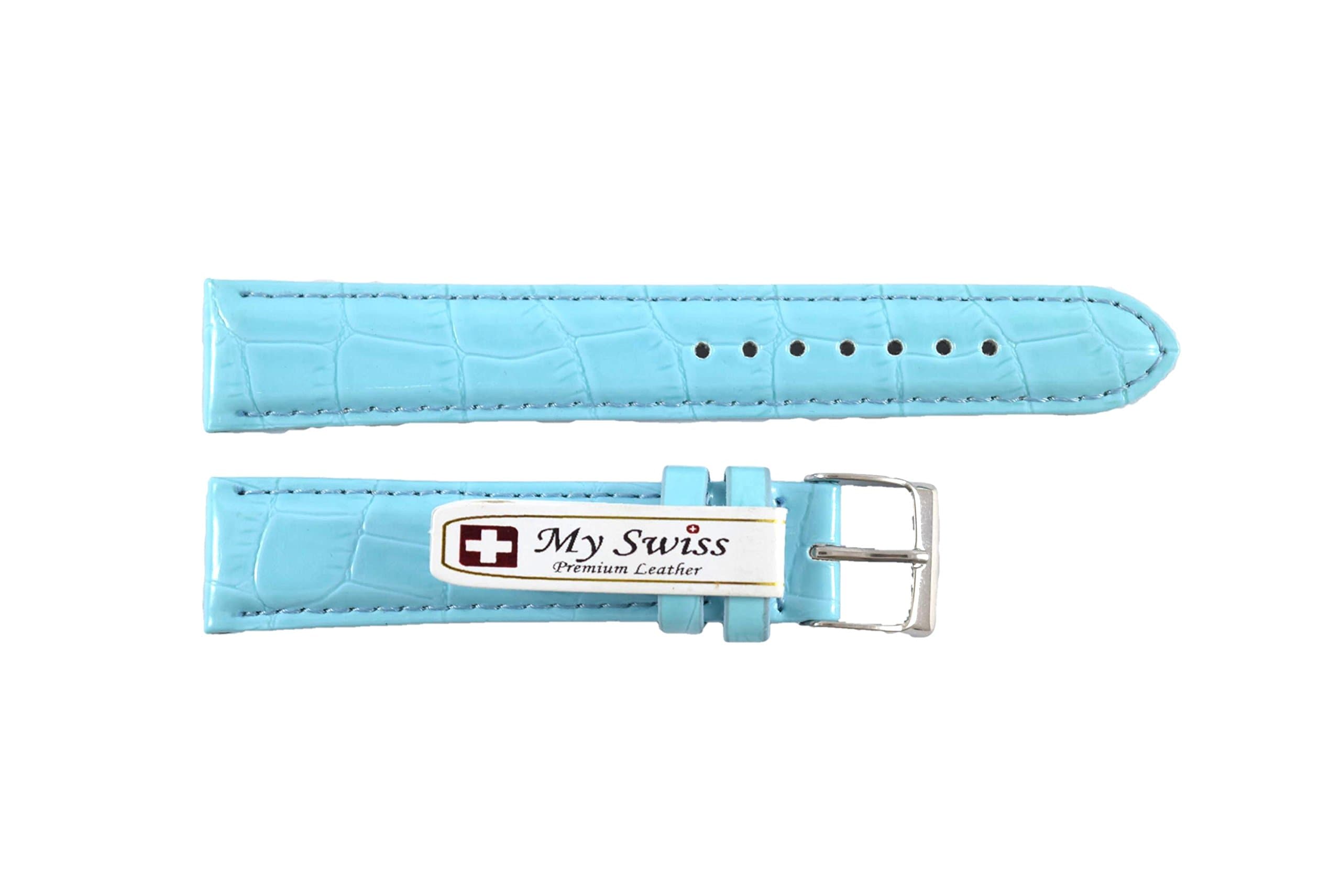 NP Watch Band Leather Watch Band Crocodile Pattern Width 18 mm. Blue Color