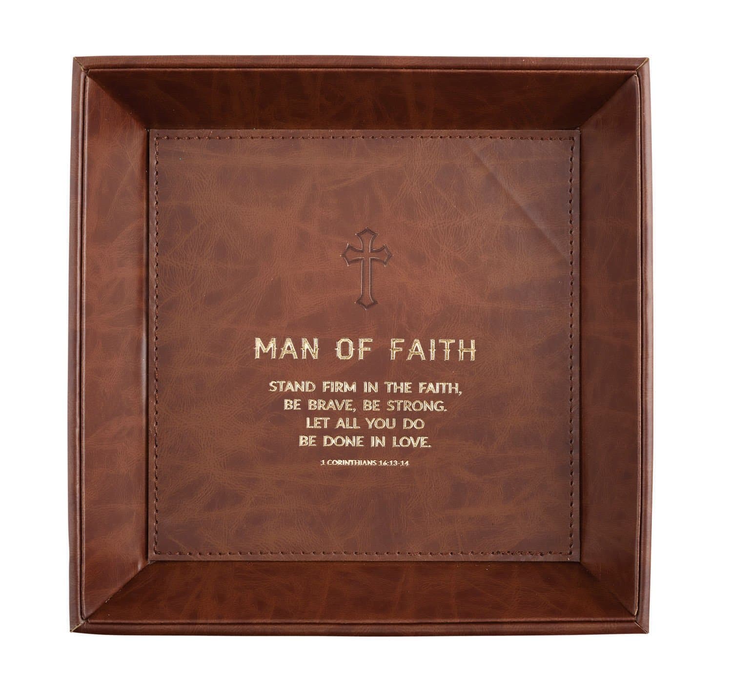 Creative Brands Heartfelt Collection - Just for Him Vegan Leather Valet Tray, 8.5 x 8.5-Inch, Man of Faith - 1 Corinthians 16:13