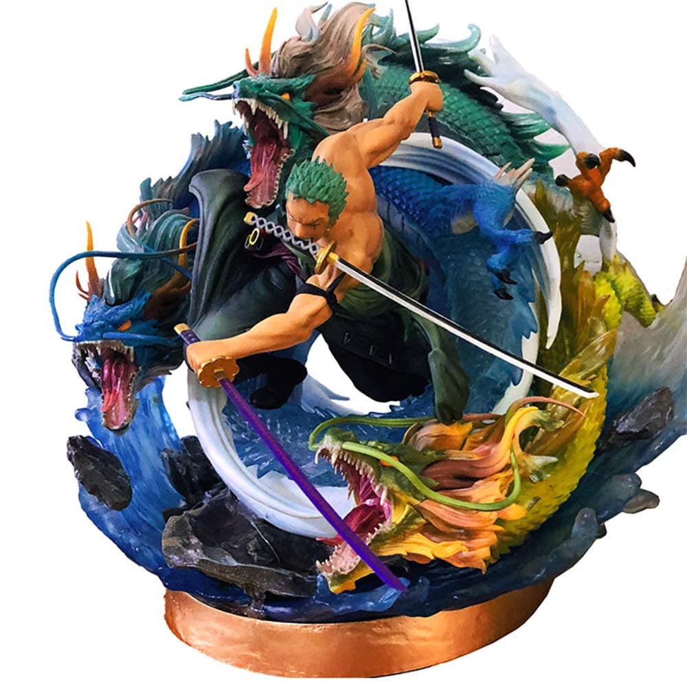 QINGLI One Piece Roronoa Zoro Kimono Oversized Three Dragons Tornado Action Figure 42 * 41 * 40CM-Samurai-Animated Character Model Statue Roronoa Zoro
