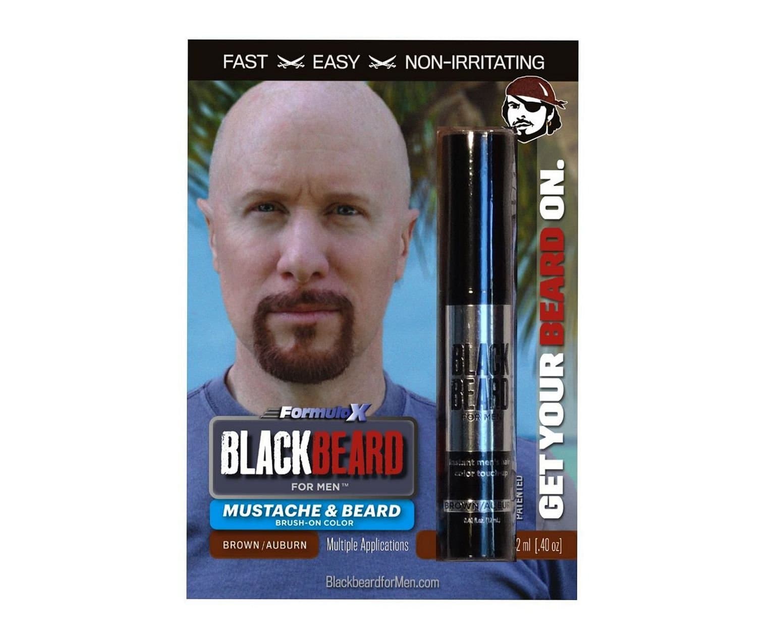 Blackbeard for Men - Instant Brush-On Beard & Mustache Color - 3-pack (Brown/Auburn)