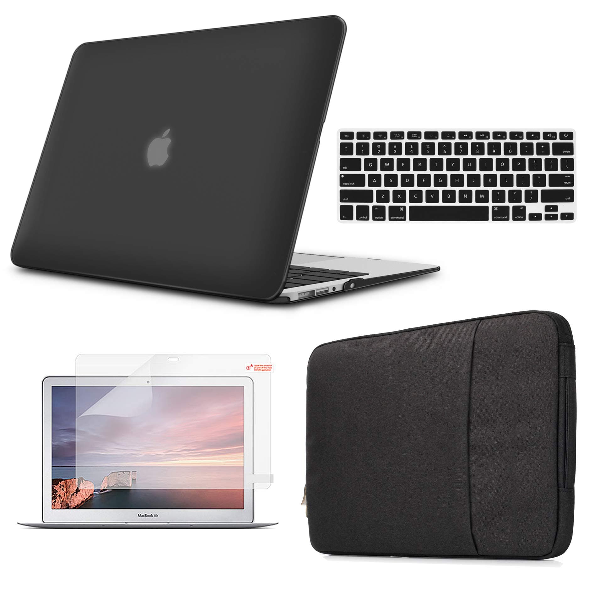 Holilife MacBook Air 13 inch Case Bundle 4 in 1, Plastic Hard Shell & Keyboard Cover & Sleeve Bag & Screen Protector Compatible with 2019 2018 Release MacBook New Air 13 Model A1932 - Black