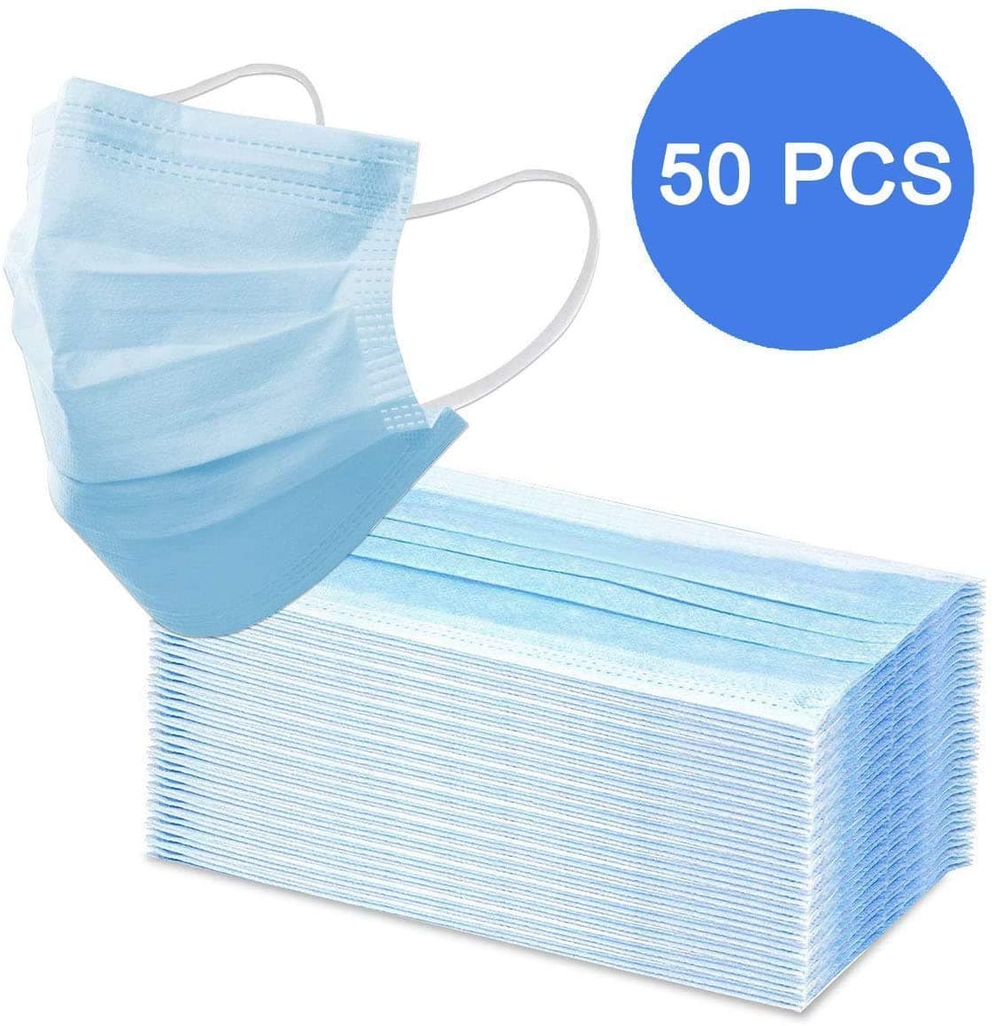 Goffdey 50PCS Disposable Face 𝐌𝐀𝐒𝐊 3 Layer Filter Face Cover with Elastic Earloop, 3 Ply Filter Breathable Safety 𝐌𝐀𝐒𝐊