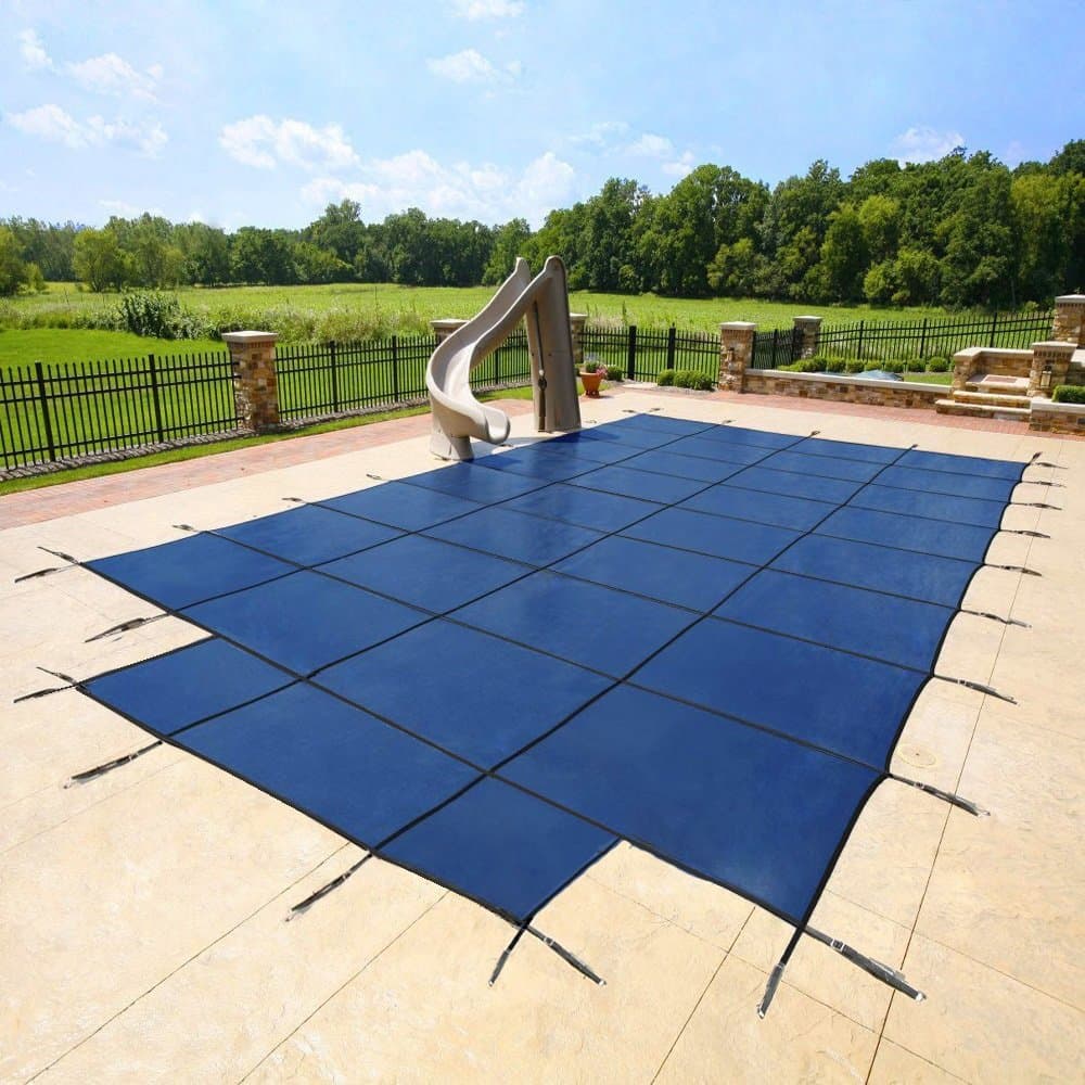 20'x40' Blue Mesh - CES Rectangle Inground Safety Pool Cover - 15 Year Warranty - 20 ft x 40 ft In Ground Winter Cover with 4'x8' Center End Steps