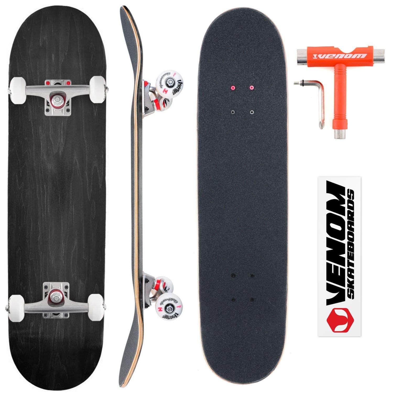 Venom Custom Complete Skateboard - Black Deck 8.25" - Raw Trucks