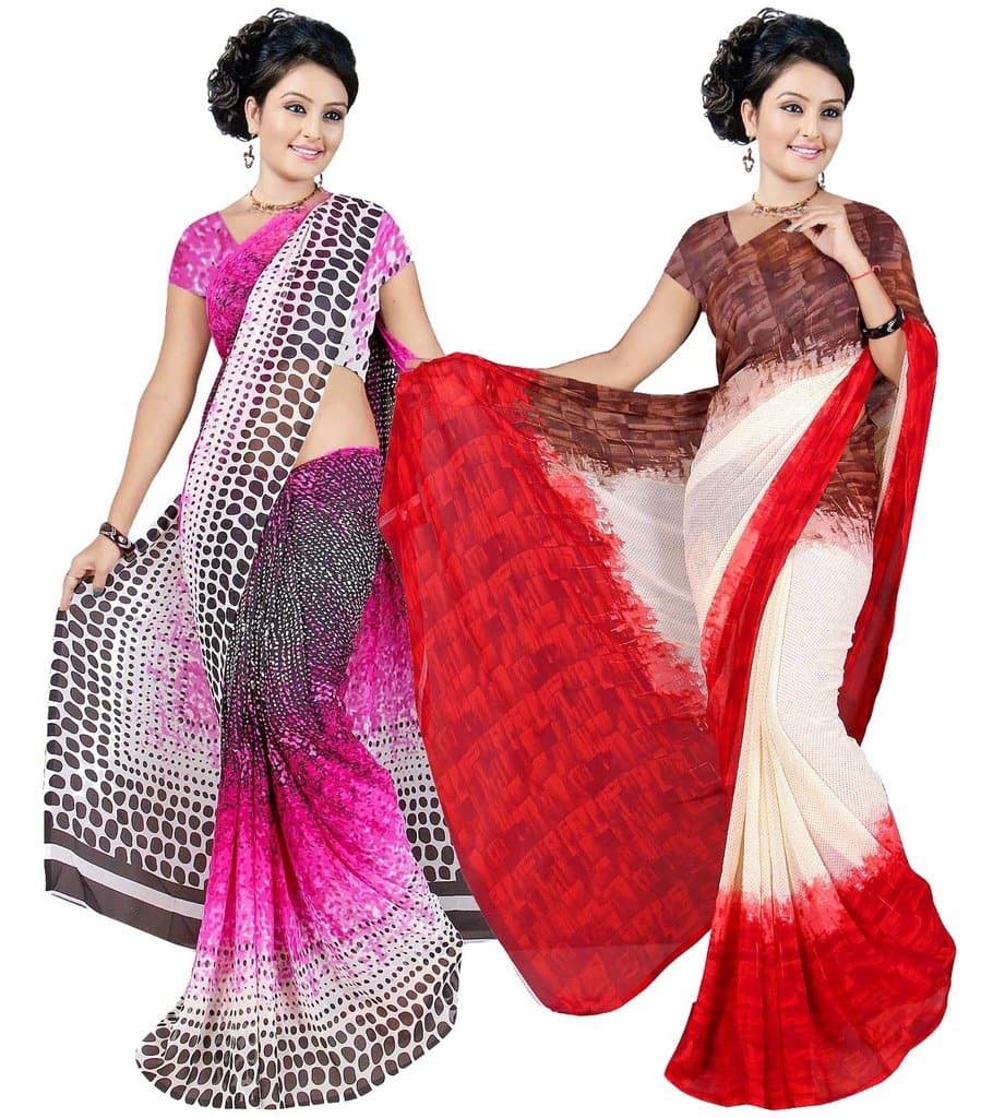 Weightless georgette Printed Sarees with blouse exclusive Combo pack combo-166