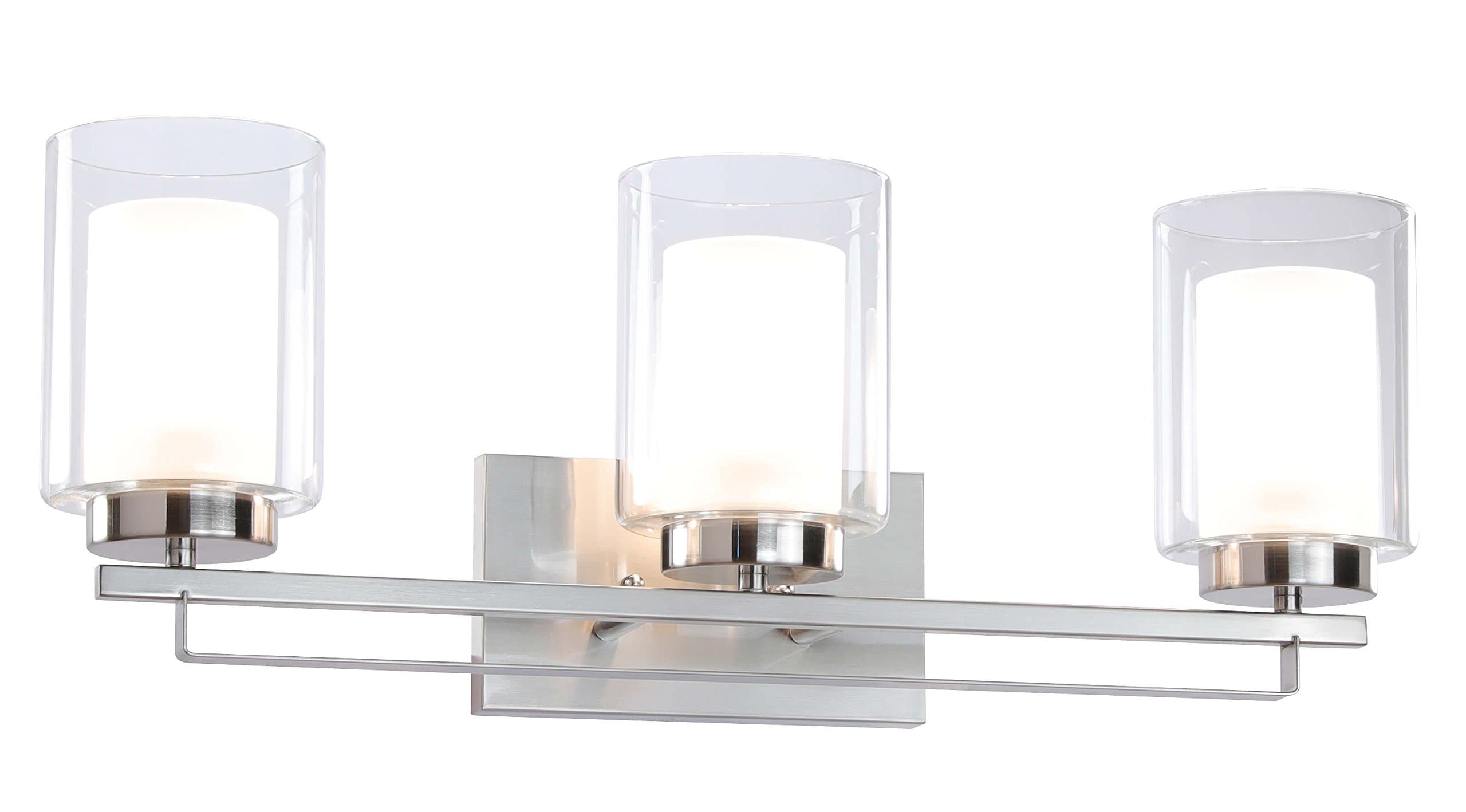 XiNBEi Lighting Wall Light 3 Light Bathroom Vanity Lighting with Dual Glass Shade in Brushed Nickel Indoor Modern Wall Mount Light for Bathroom & Kitchen XB-W1195-3-BN