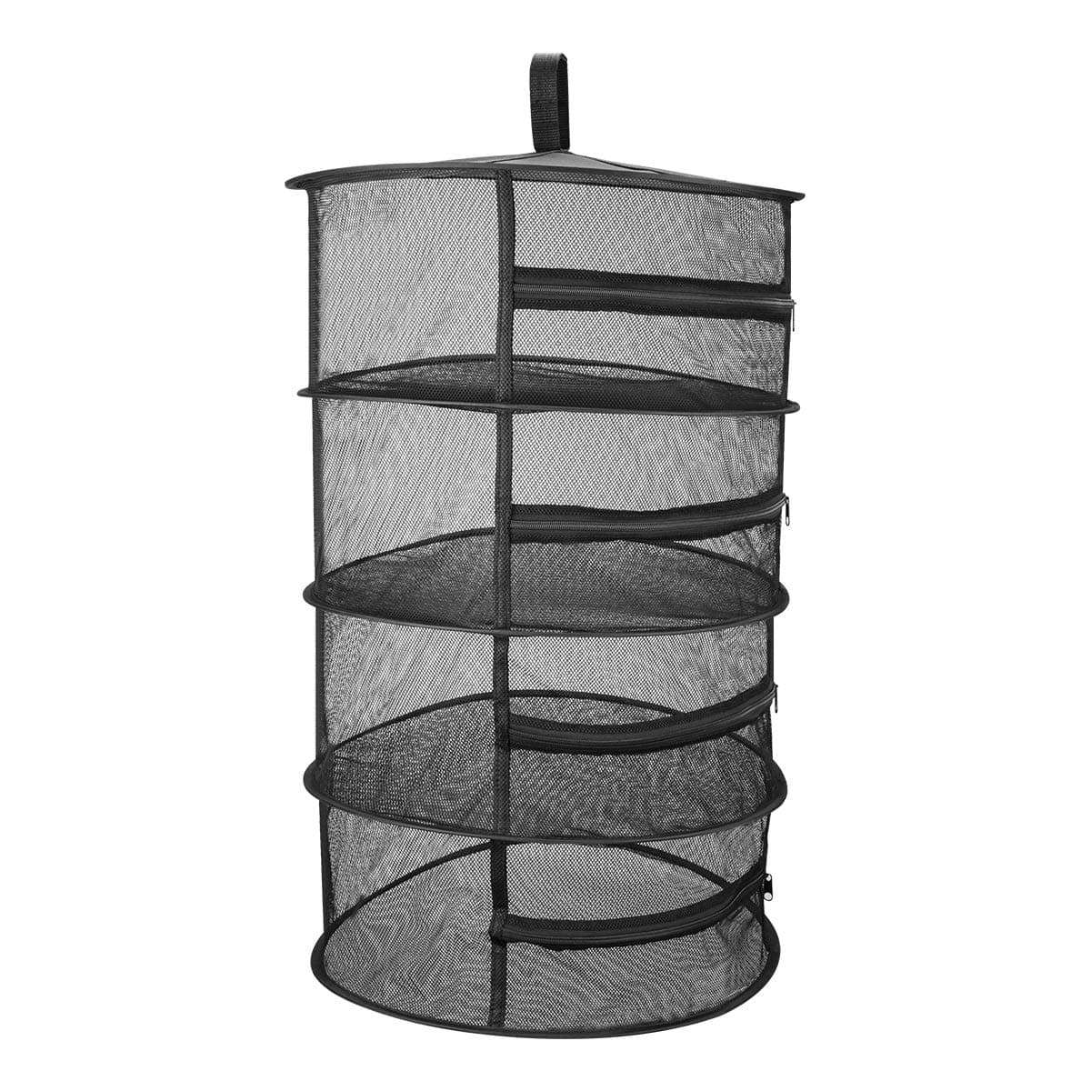 Aimego Herb Drying Rack Mesh Net 4 Layer Hanging Dryer Rack with Zipper, Storage Rack, Mesh Hanging Drying Case Indoor & Outdoor,Breathable Rack Net(18"x31.5", Black)