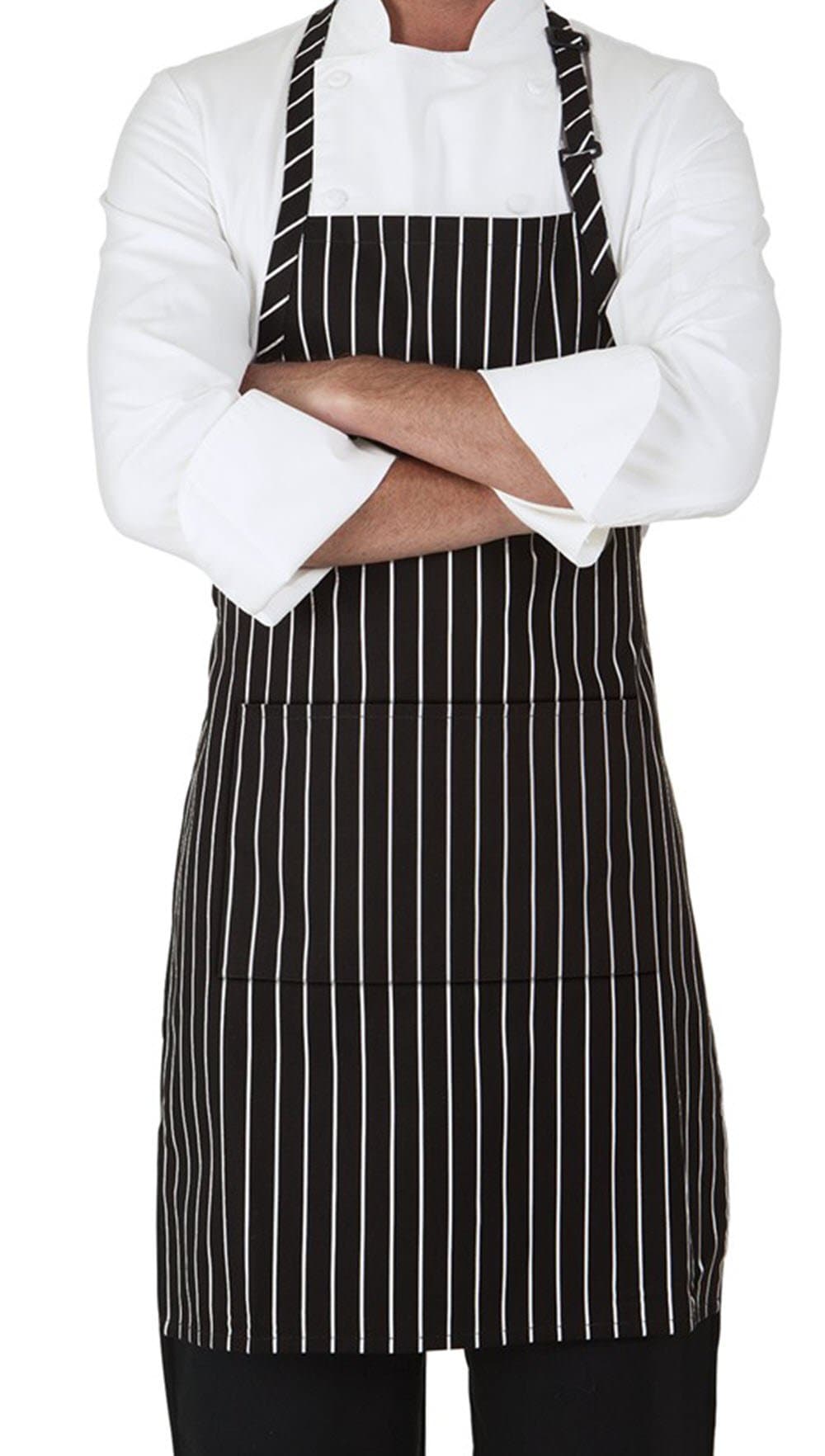 MHF Aprons-1 Piece Pack-Pinstripe Adjustable Neck Bib Apron with 3 Pockets, Black/White Pinstripe
