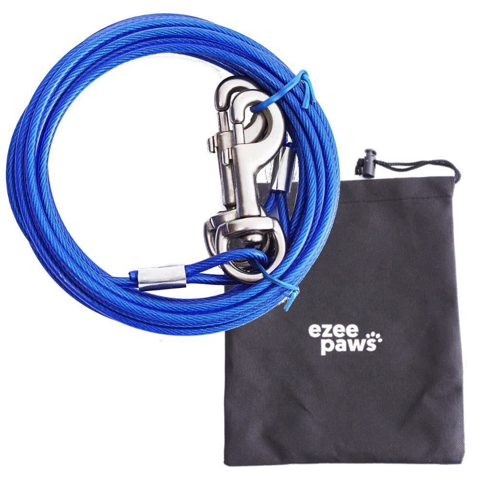 Ezee Paws Dog Tie Out Cable with Storage Bag 20ft (6m) (Blue)