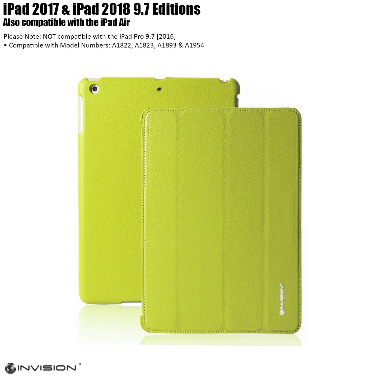 Invision iPad Case 9.7 inch 2018/2017 Protective Smart Cover with Triple-layer Protection & Reinforced Impact Zones – Quality PU Leather Finish & Microfibre Inner - Auto Sleep/Wake Function Green