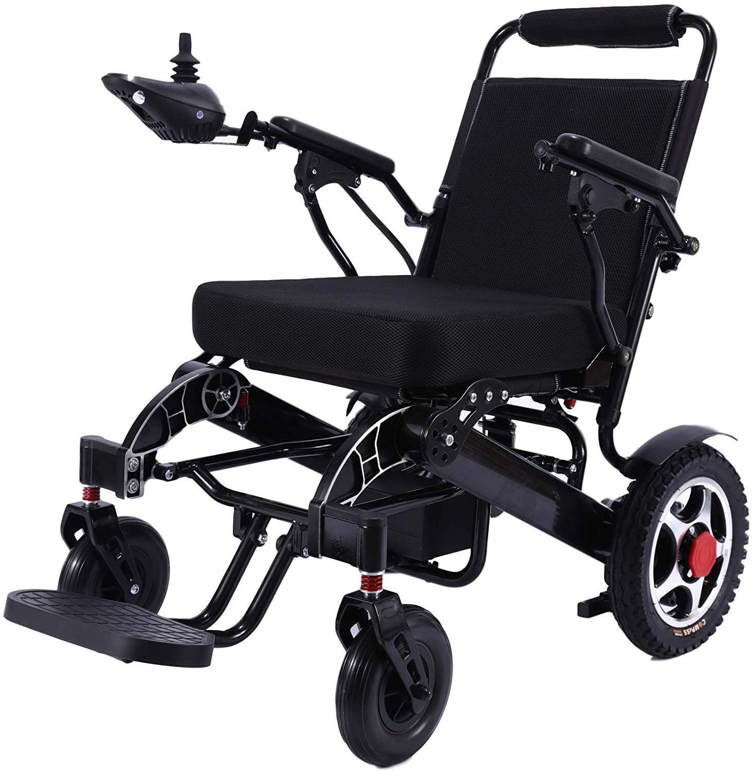 Deluxe Electric Wheelchair with Bluetooth Remote Control, Motorized Fold Foldable Power Compact,Lightweight Folding Carry Electric Wheelchair, Powerful Dual Motor (Black)