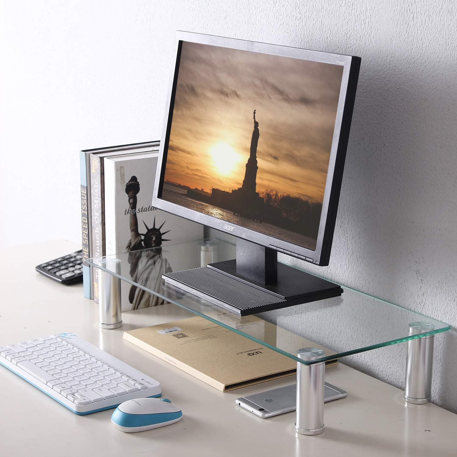 RFIVER Glass Monitor Stands Screen Riser for Computers, Laptops & TVs CM2001