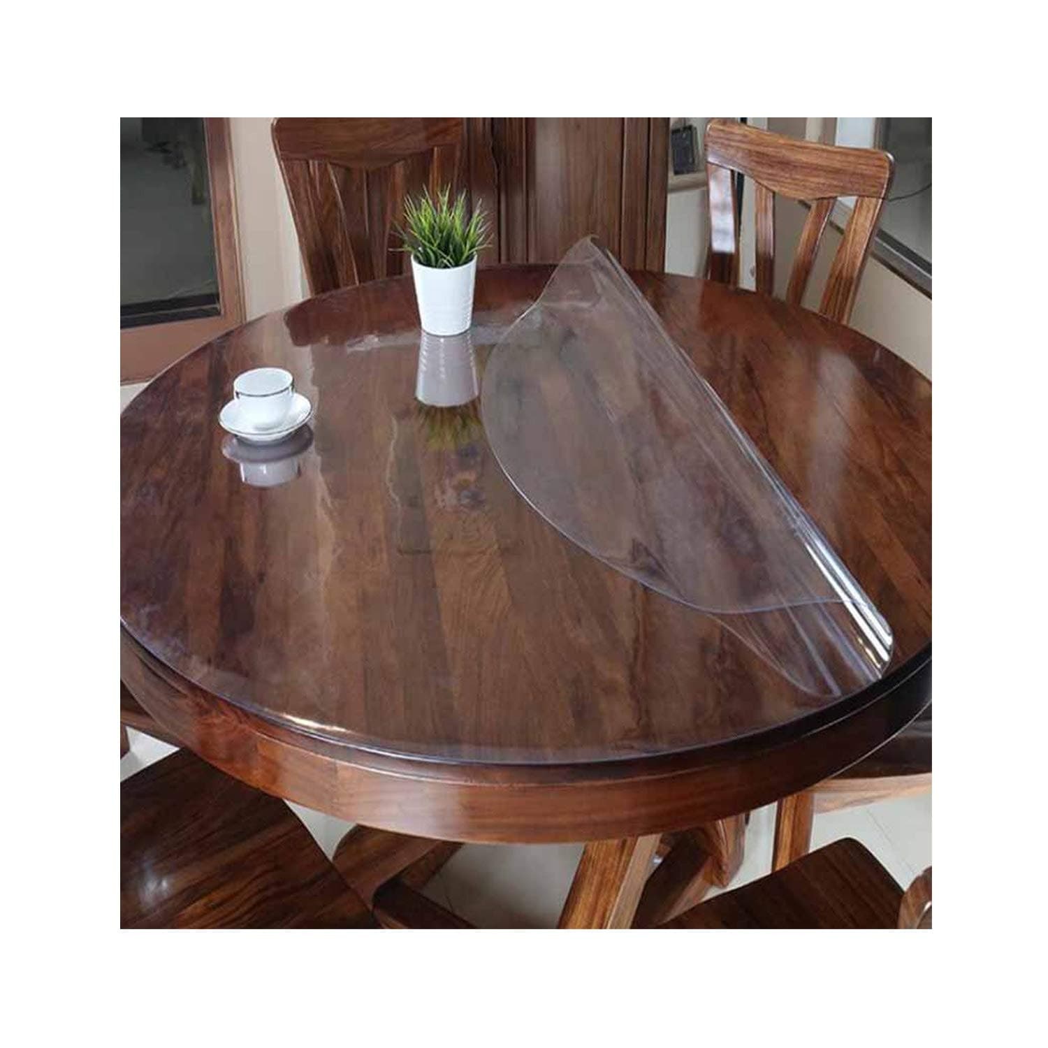 wing1 PVC Waterproof Tablecloth Round Tablecloth Table Cover Transparent Kitchen Pattern Oil Tablecloth Glass Soft Cloth 1.0mm mat,Frosted Pattern,90cm Round